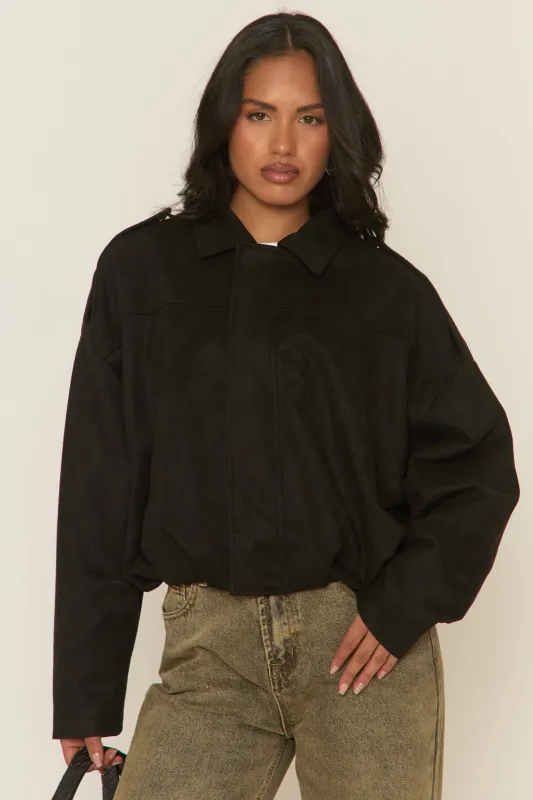Black Suede Bomber Jacket - Imane sold by Rebellious Fashion