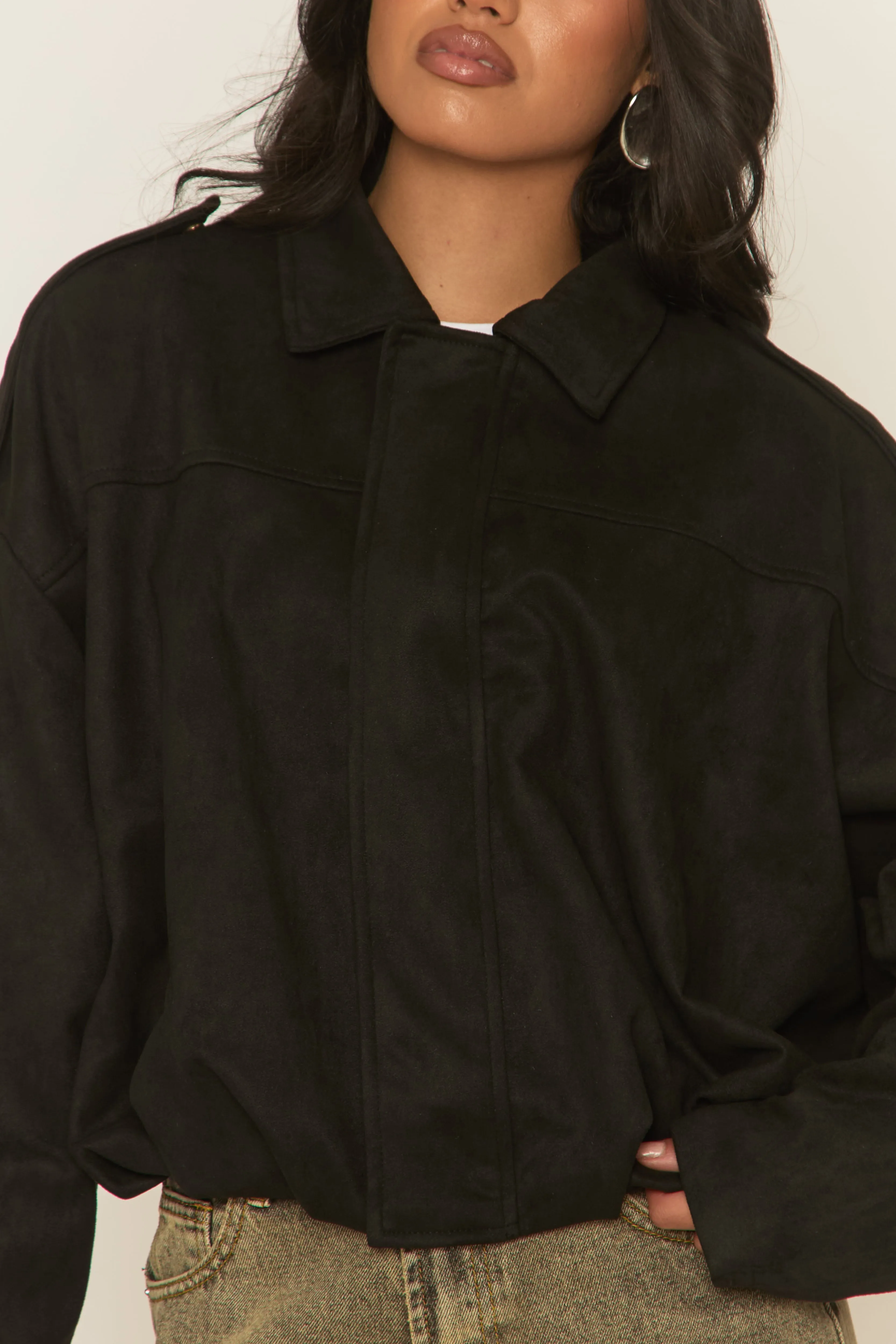 Black Suede Bomber Jacket - Imane sold by Rebellious Fashion product image thumbnail 4
