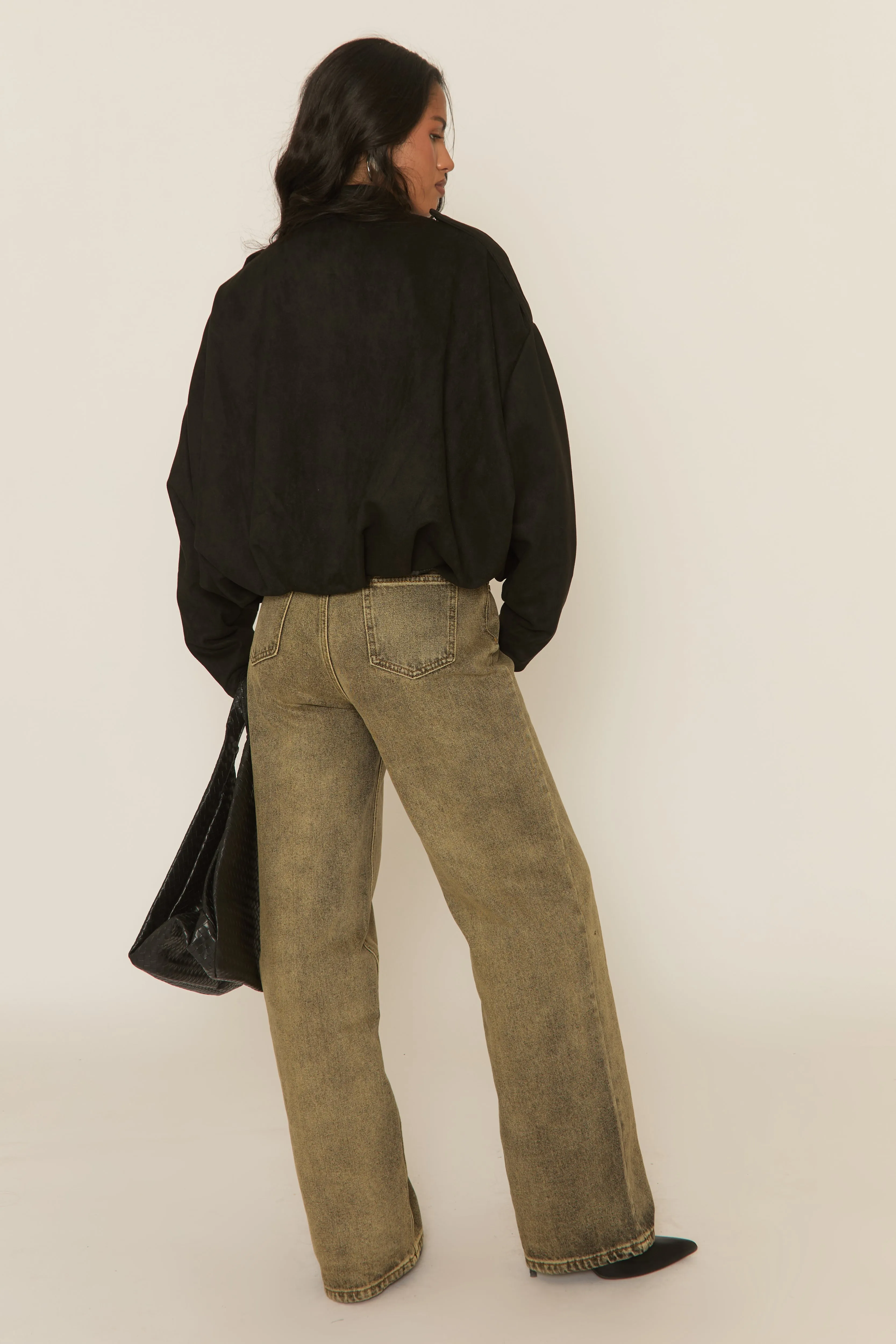 Black Suede Bomber Jacket - Imane sold by Rebellious Fashion product image thumbnail 5