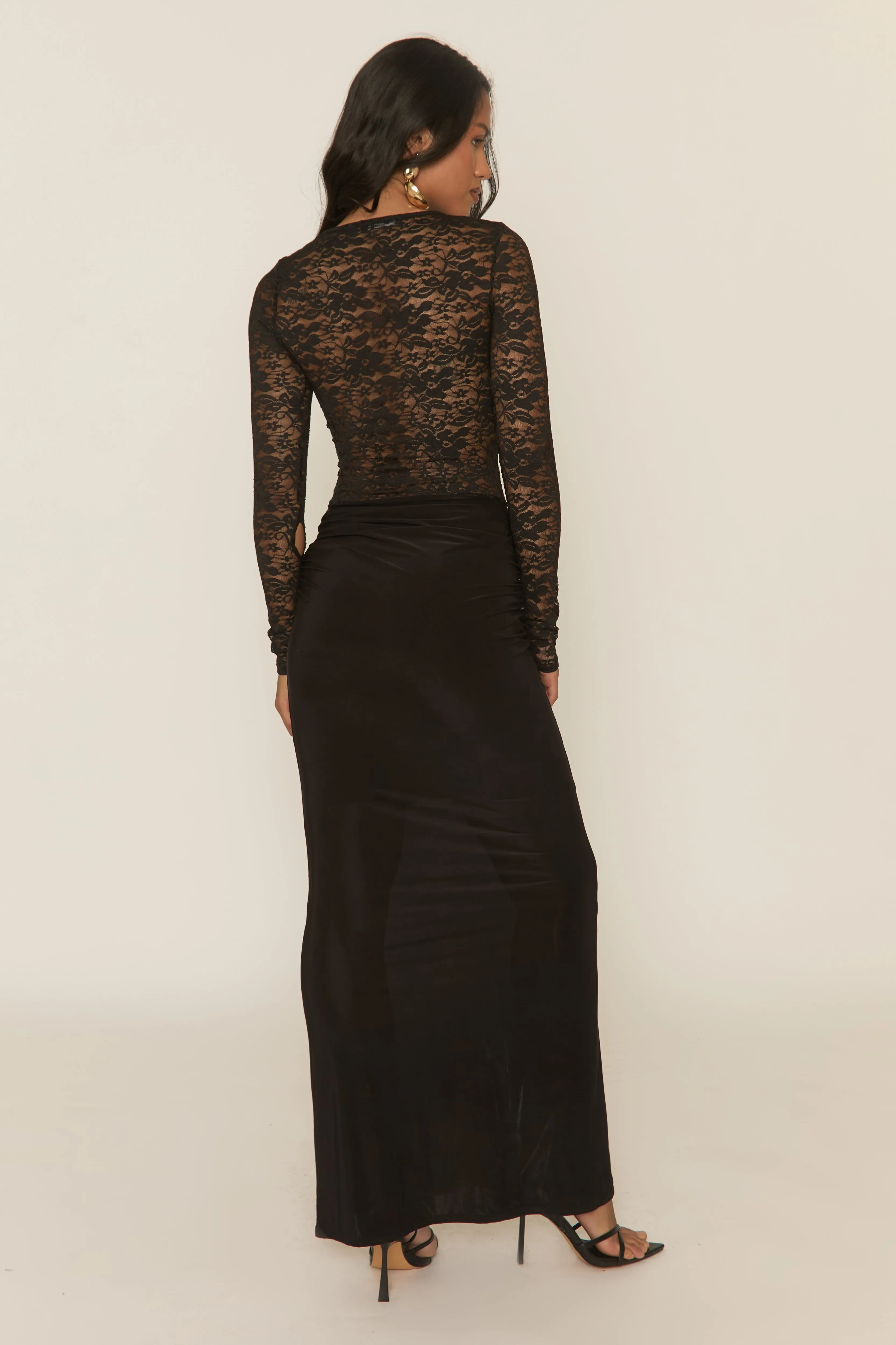 Black Lace Gathered Bust Maxi Dress - Ronda sold by Rebellious Fashion product image thumbnail 4