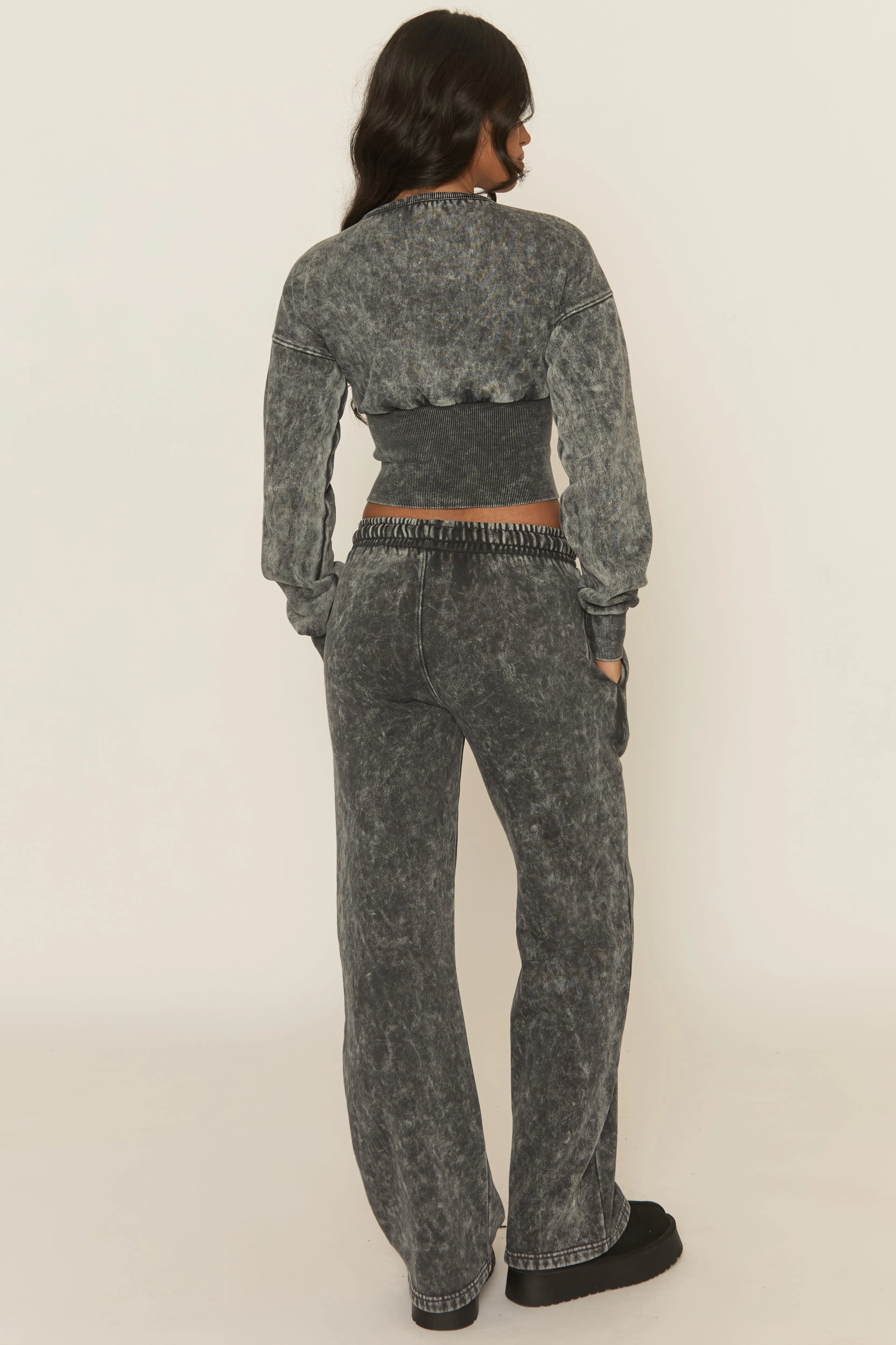 Charcoal Acid Wash Cinched Waist Jacket and Joggers Loungewear Co-ord Set - Andra sold by Rebellious Fashion product image thumbnail 5