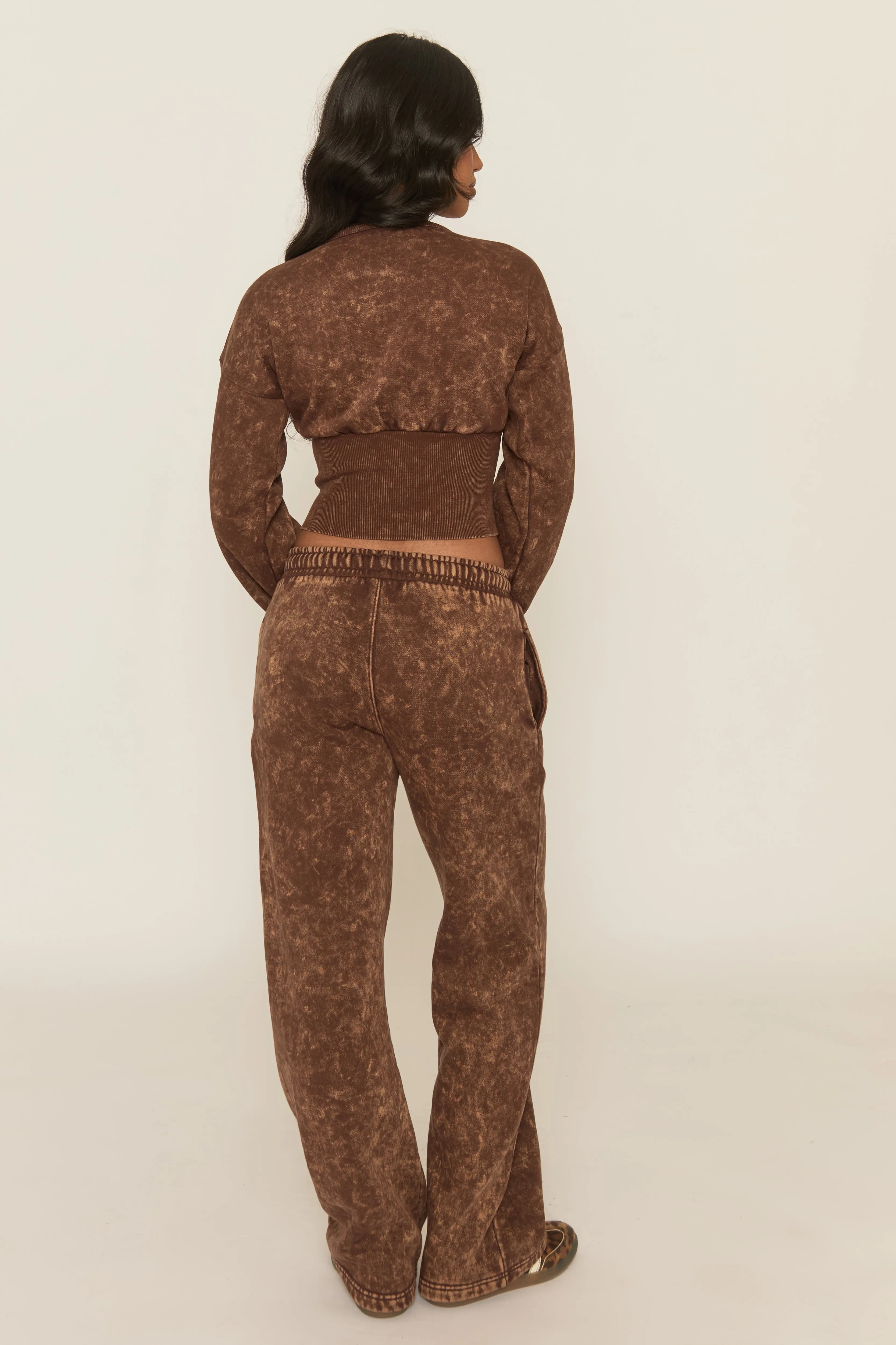 Brown Acid Wash Cinched Waist Jacket and Joggers Loungewear Co-ord Set - Andra sold by Rebellious Fashion product image thumbnail 5