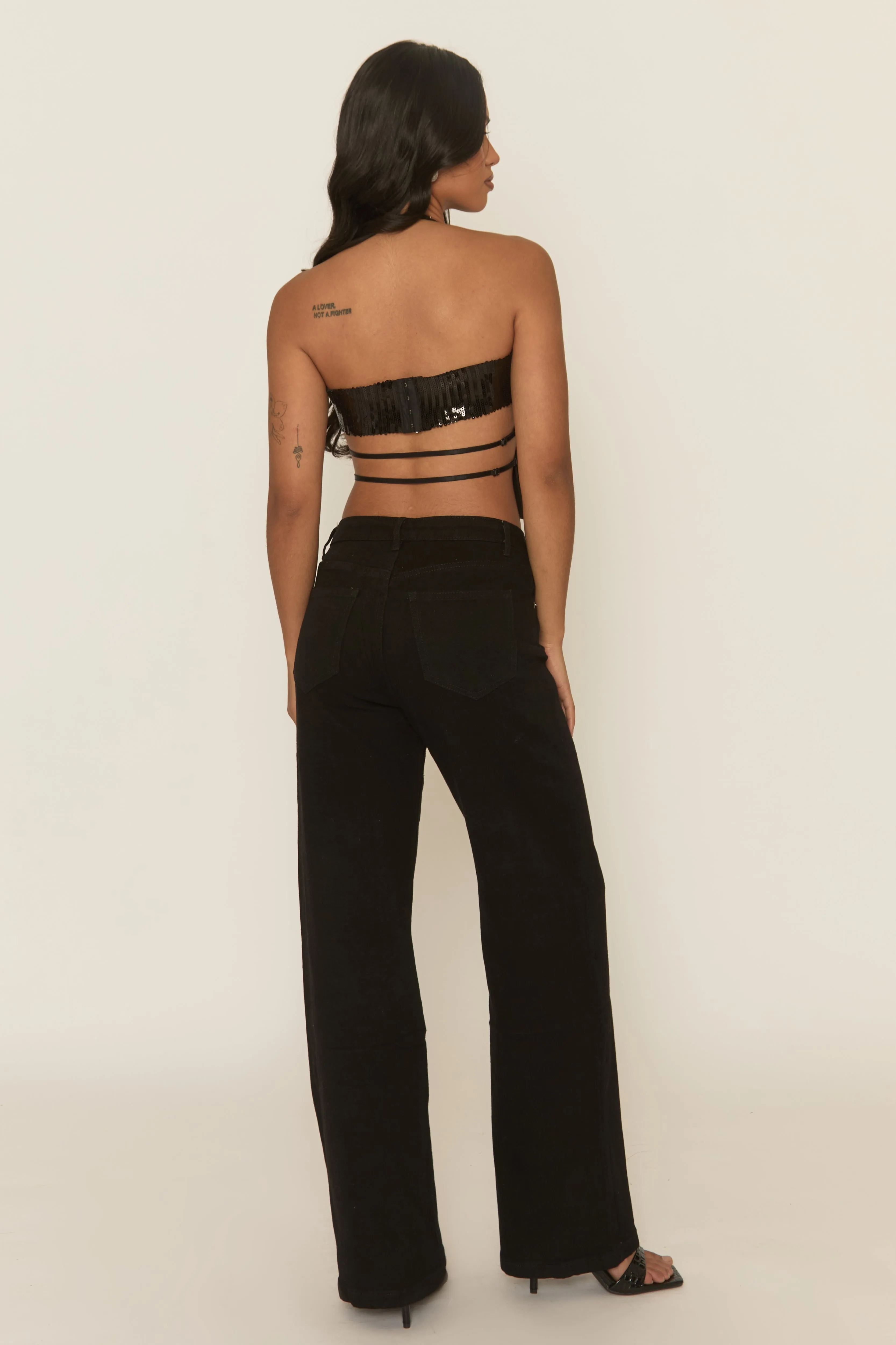 Black Sequin Cowl Halterneck Crop Top - Bleona sold by Rebellious Fashion product image thumbnail 5