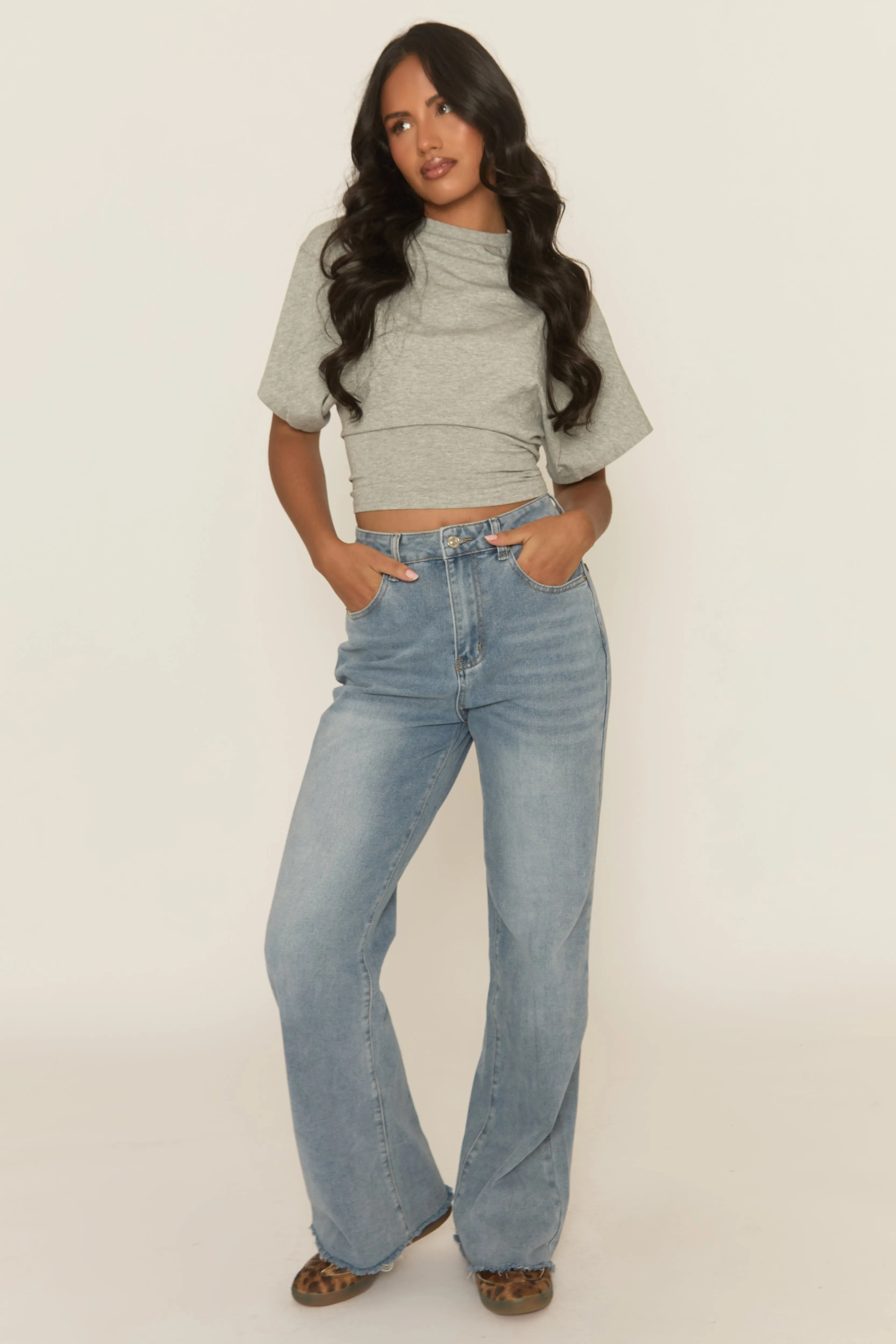 Grey Short Sleeve Cinched Waist T-Shirt - Hilde sold by Rebellious Fashion product image thumbnail 2