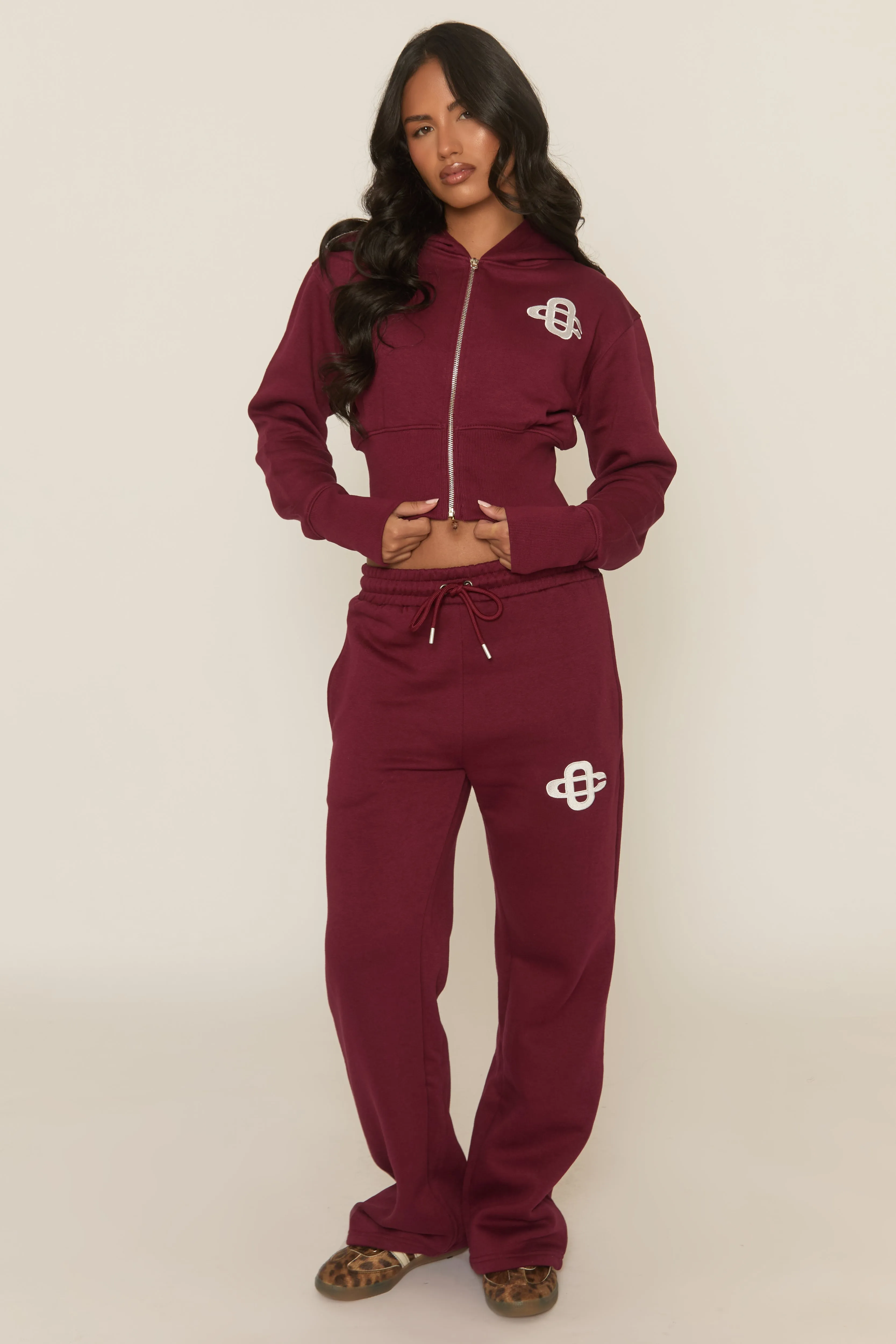 Wine Contrast Motif Cropped Hoodie and Joggers Loungewear Set - Sameen sold by Rebellious Fashion product image thumbnail 2