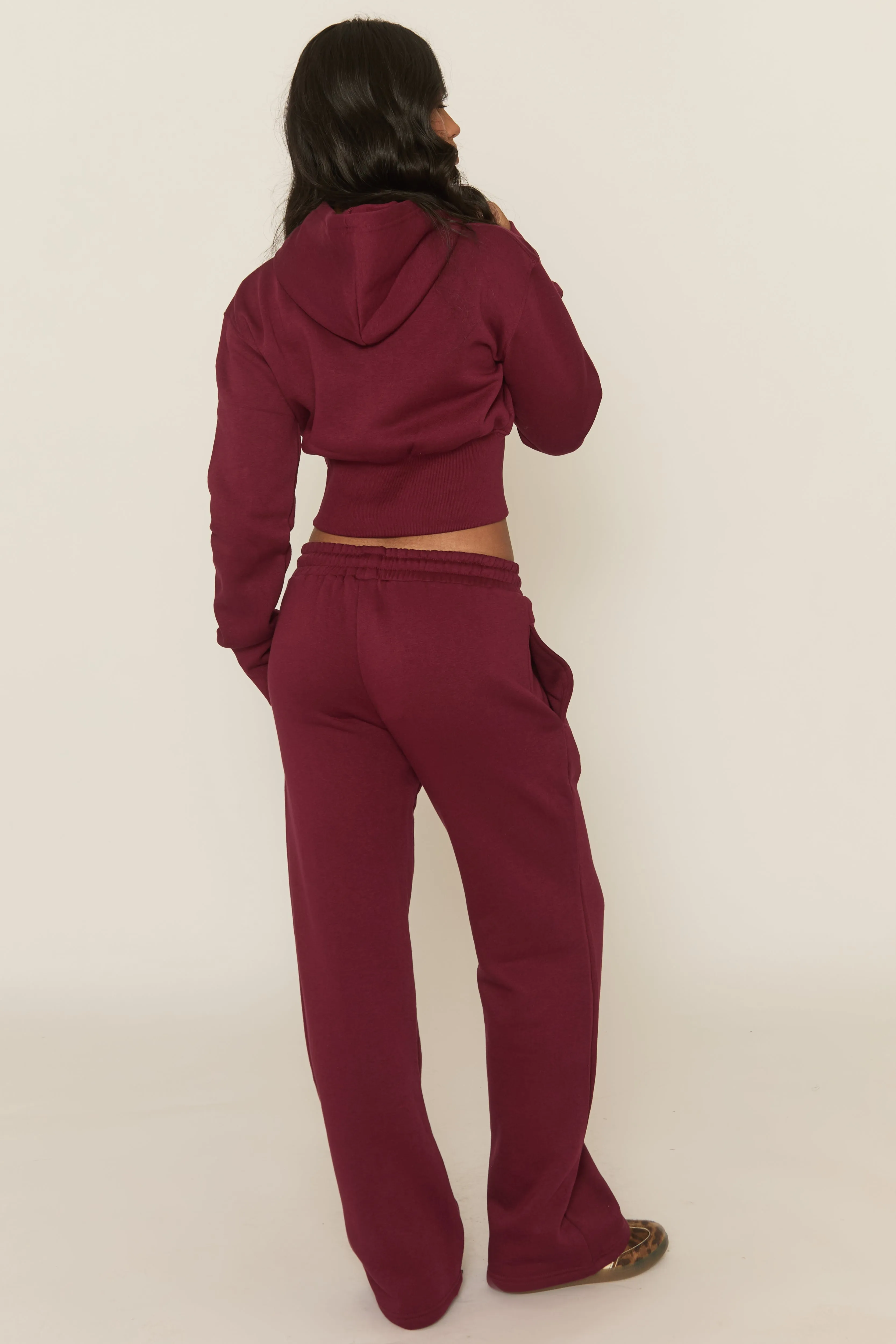 Wine Contrast Motif Cropped Hoodie and Joggers Loungewear Set - Sameen sold by Rebellious Fashion product image thumbnail 5