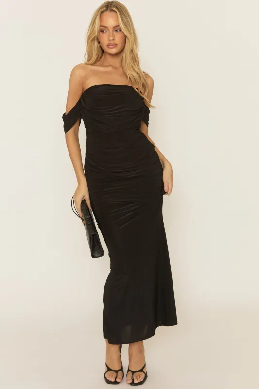 Black Bardot Drape Maxi Dress - Sofie sold by Rebellious Fashion