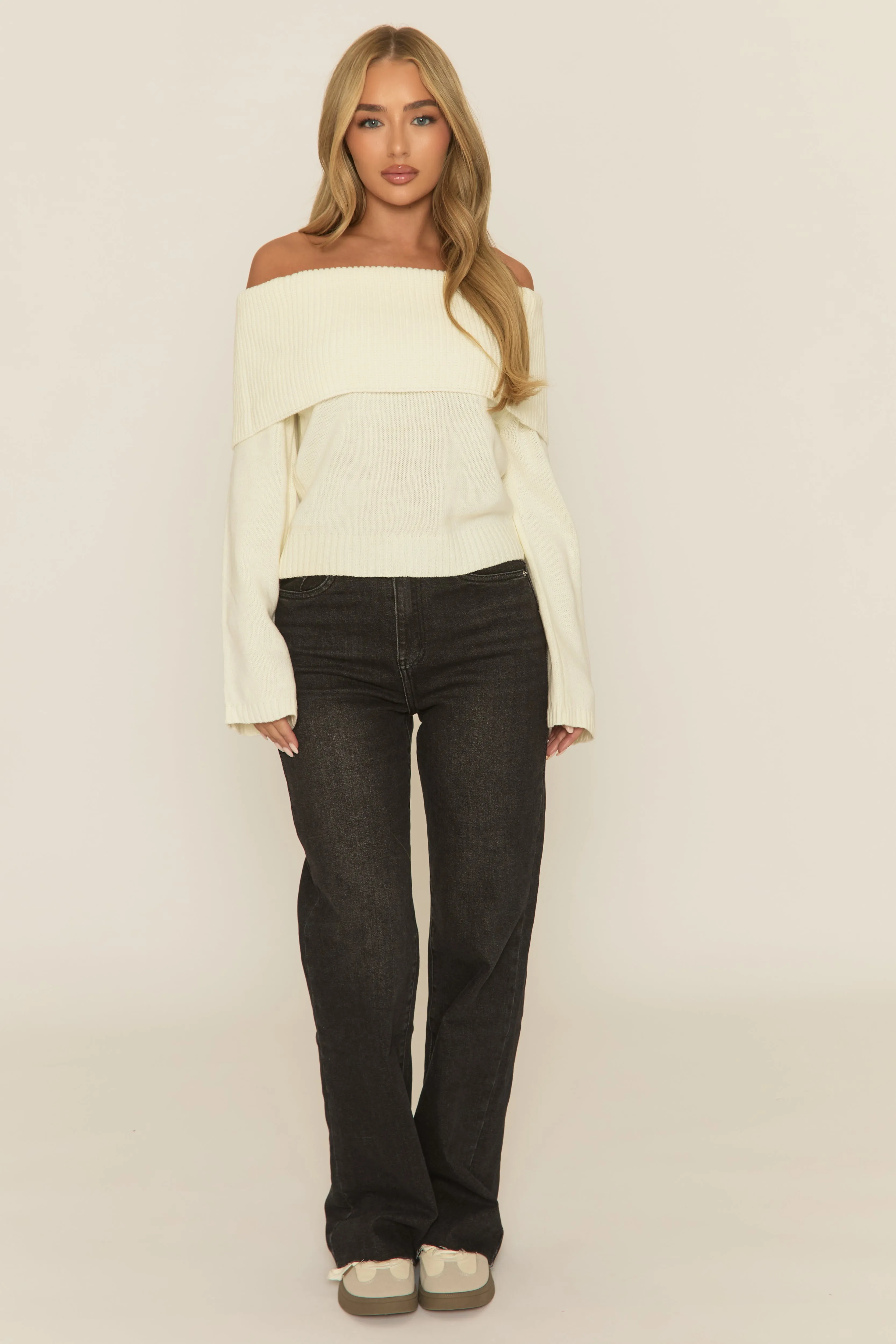 Cream Bardot Knit Jumper - Aleeza sold by Rebellious Fashion product image thumbnail 2