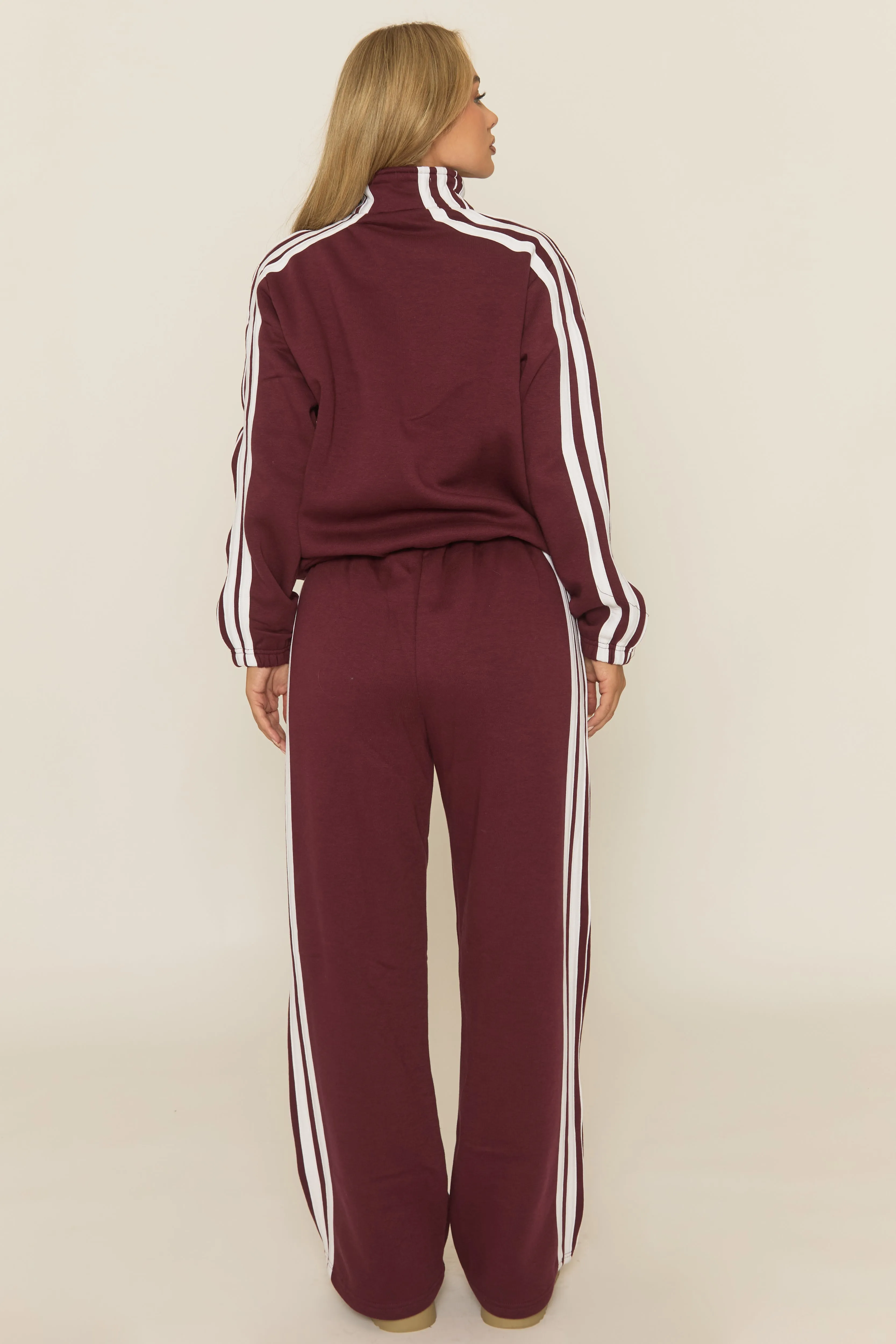Wine Contrast Stripe Jacket and Joggers Loungewear Co-ord Set - Denika sold by Rebellious Fashion product image thumbnail 5