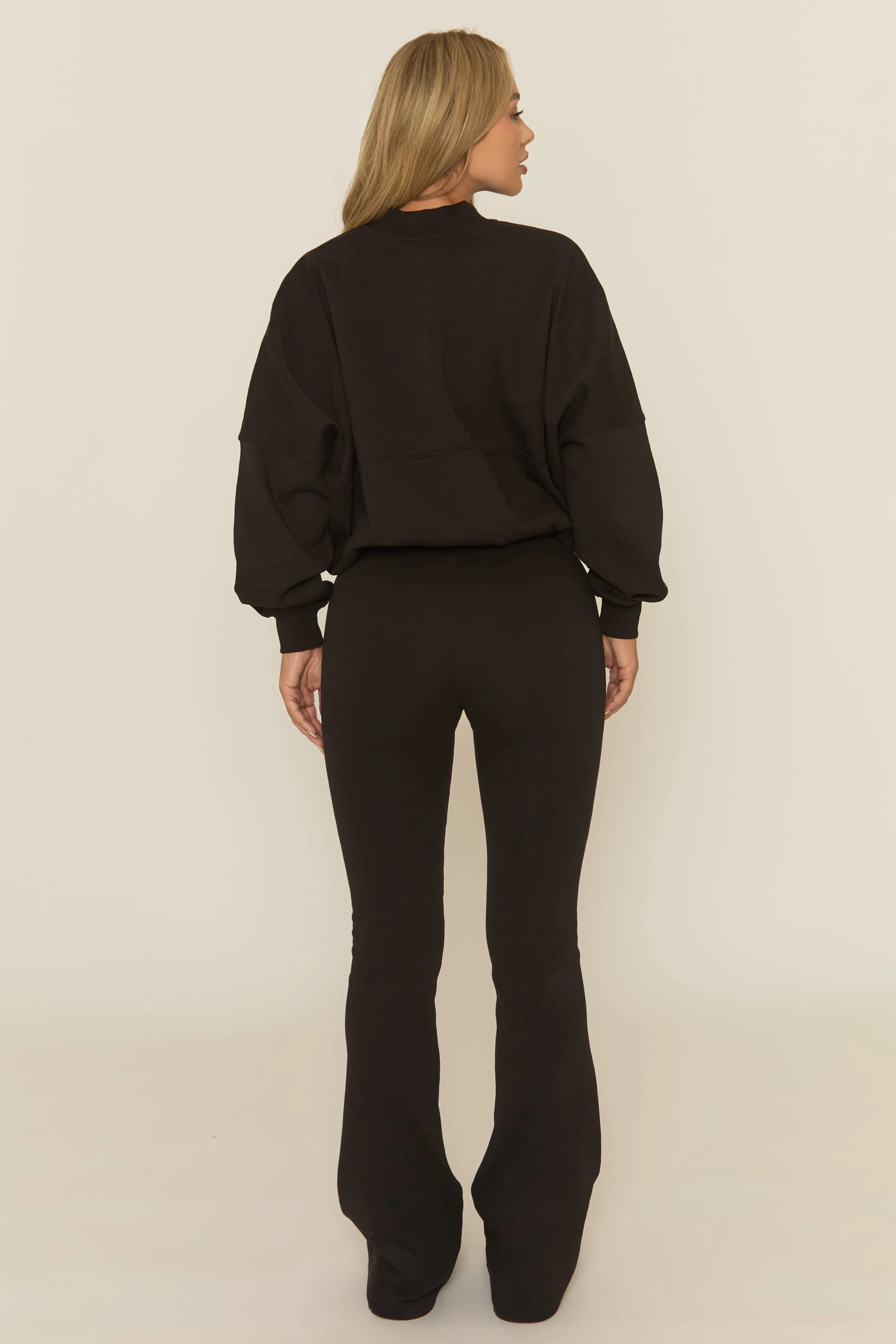 Black Zip Front Bomber And Flare Joggers Loungewear Co-ord Set - Lonie sold by Rebellious Fashion product image thumbnail 5