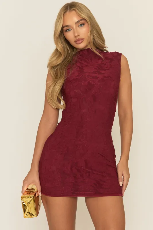 Wine Lace Cap Sleeve Mini Dress - Kaden sold by Rebellious Fashion