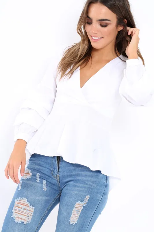 White Pleated Dip Hem Top - Avah sold by Rebellious Fashion