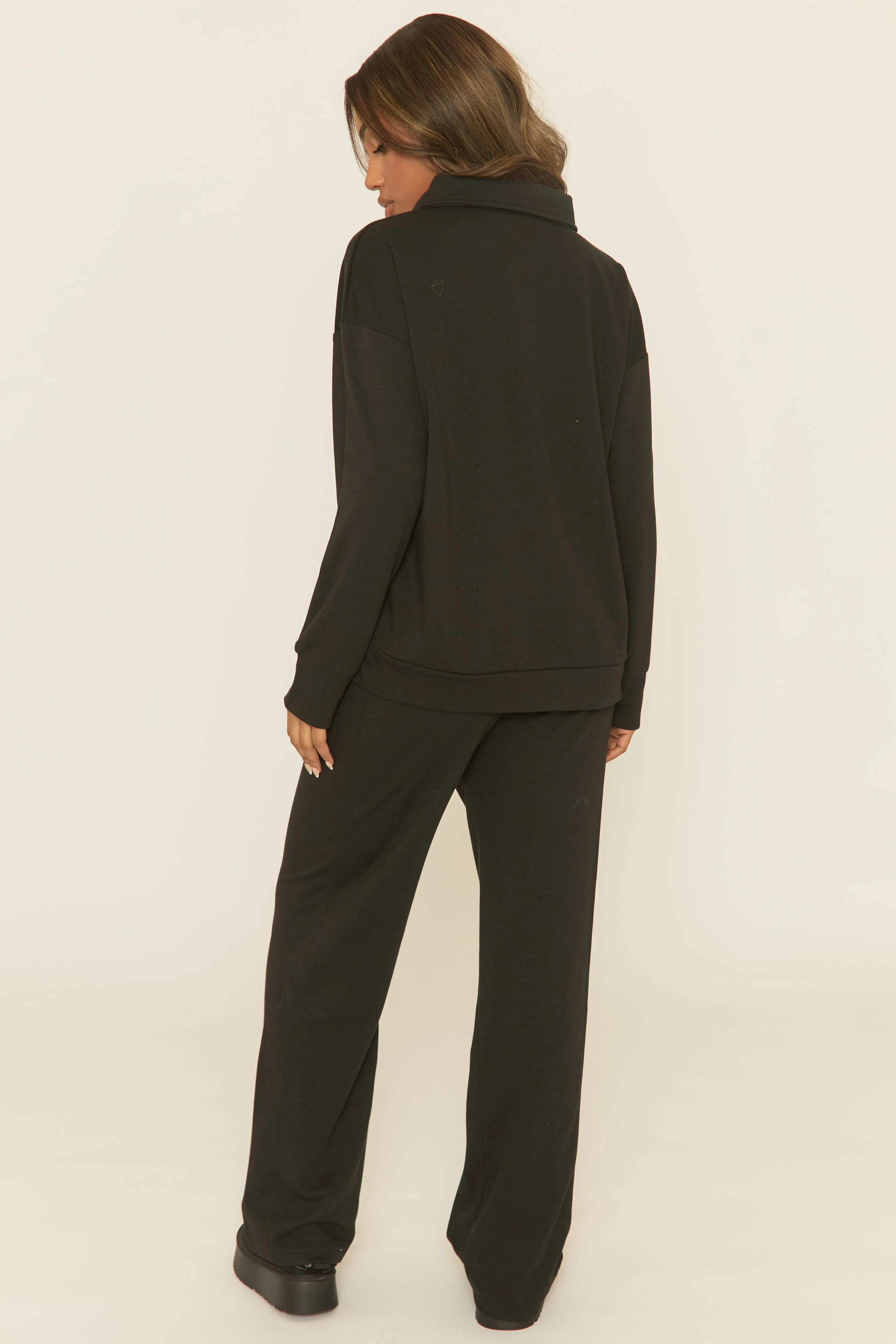 Black Polo Collared Loungewear Co-ord Set - Madisyn sold by Rebellious Fashion product image thumbnail 5