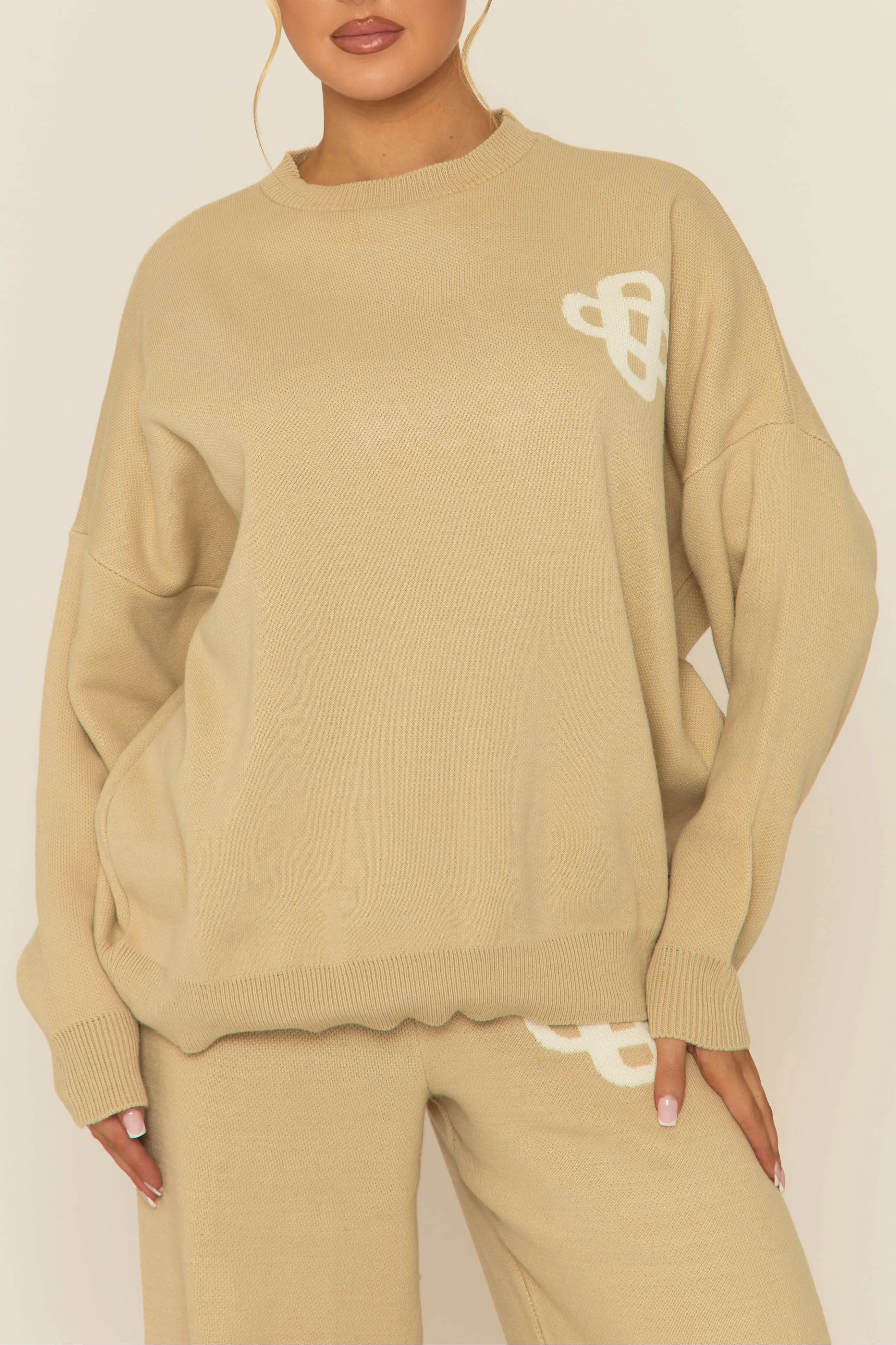 Beige Contrast Motif Knit Loungewear Co-ord Set - Regan sold by Rebellious Fashion product image thumbnail 4