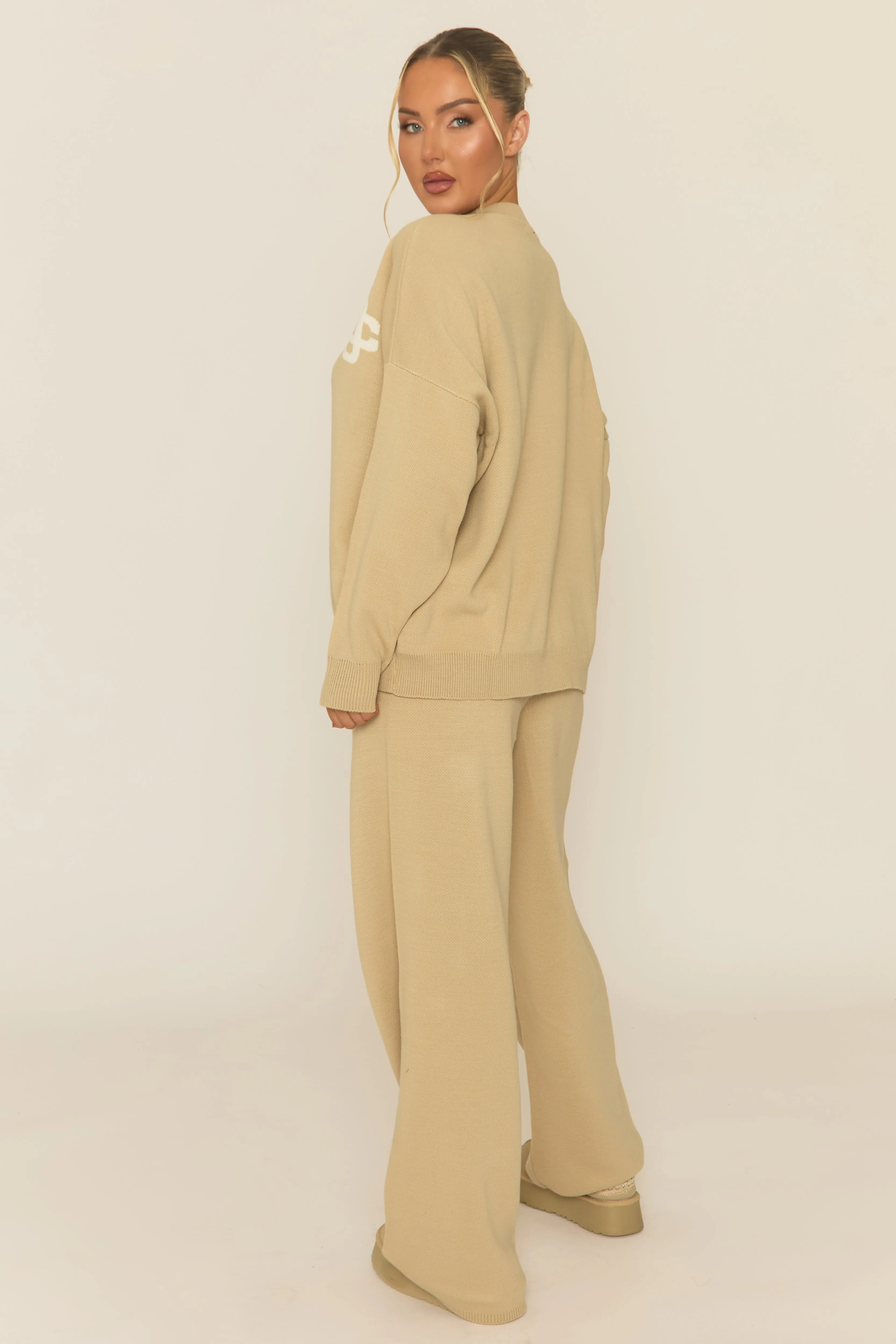 Beige Contrast Motif Knit Loungewear Co-ord Set - Regan sold by Rebellious Fashion product image thumbnail 5