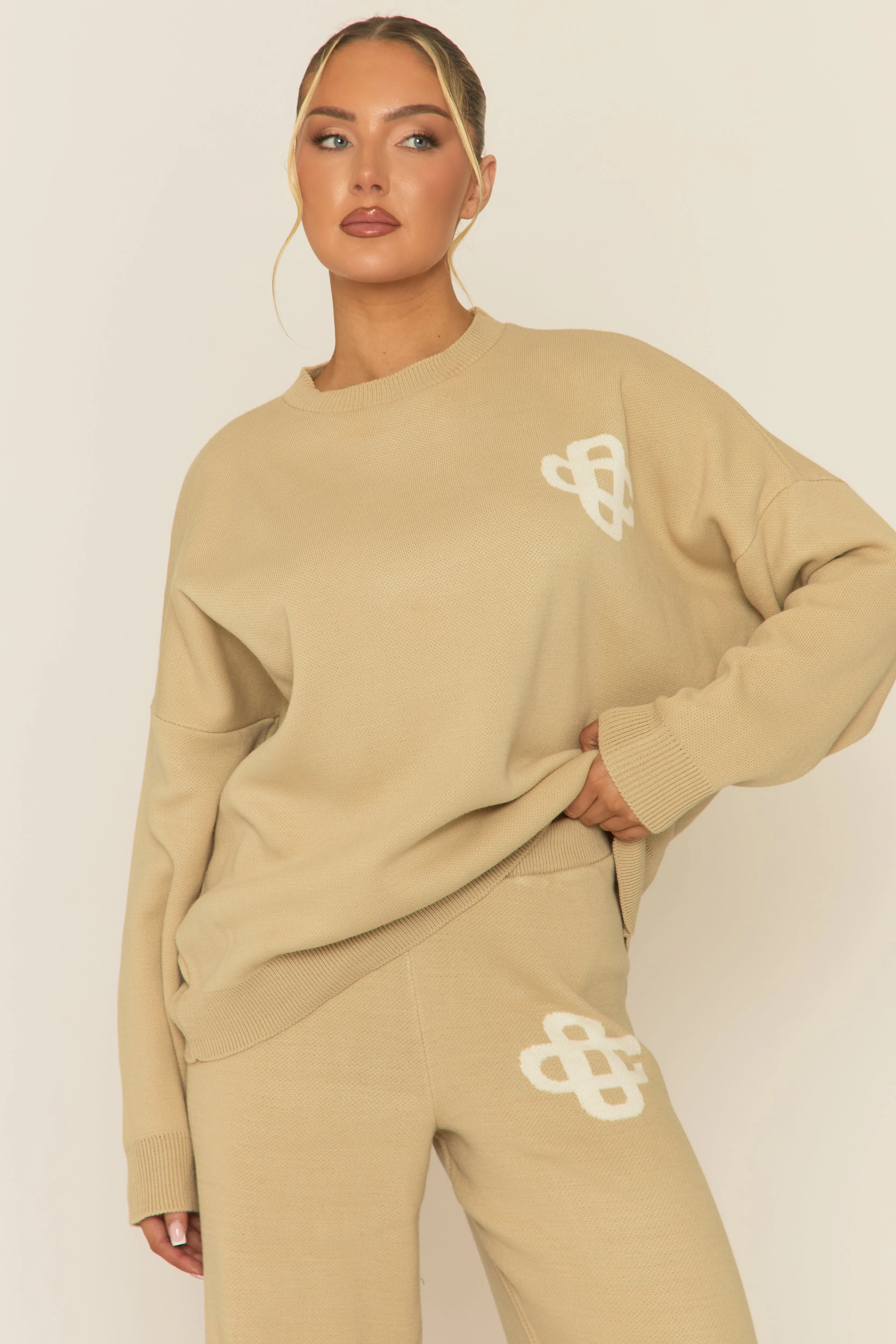 Beige Contrast Motif Knit Loungewear Co-ord Set - Regan sold by Rebellious Fashion product image thumbnail 3