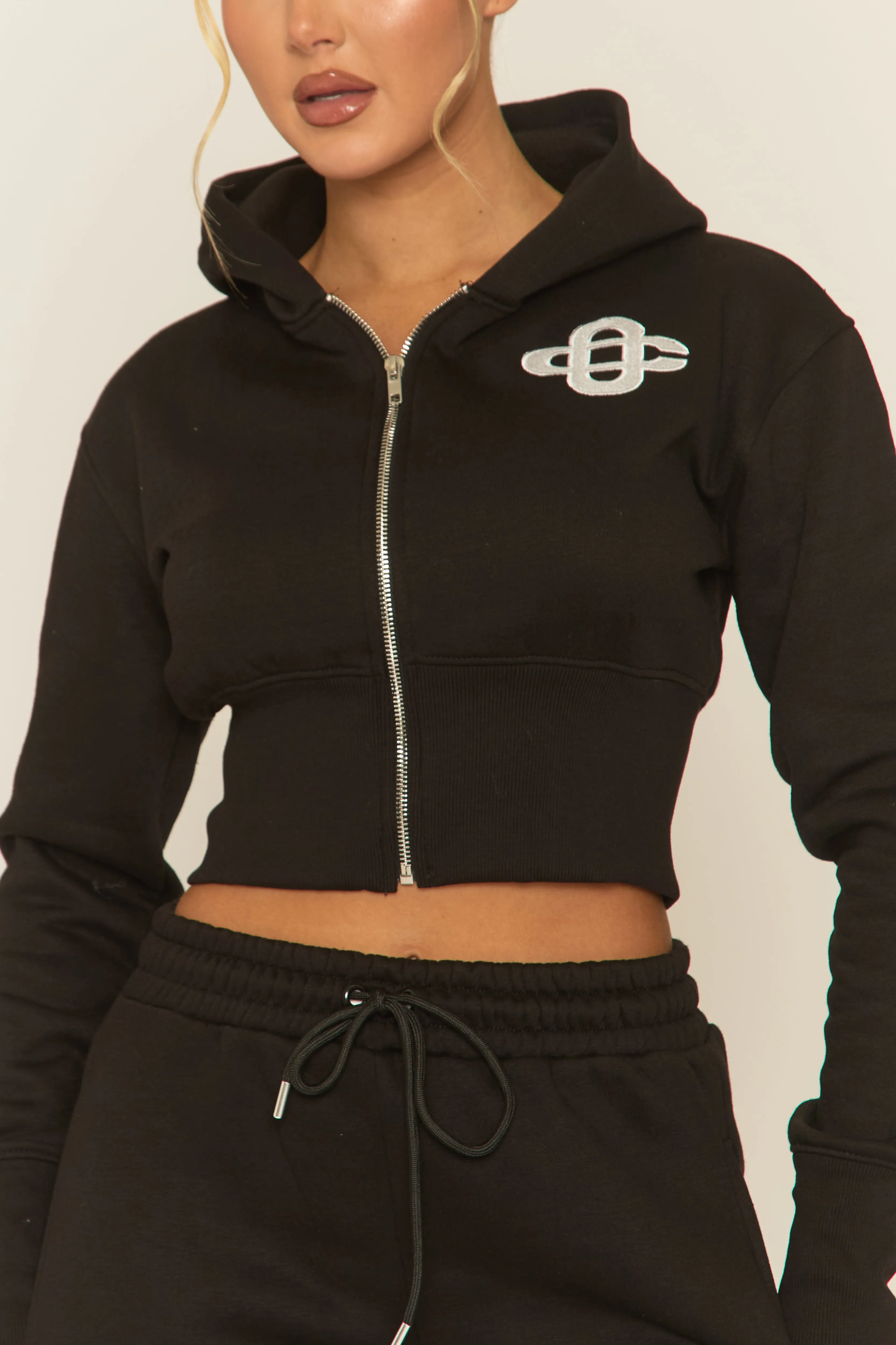 Black Contrast Motif Cropped Hoodie and Joggers Loungewear Set - Sameen sold by Rebellious Fashion product image thumbnail 4