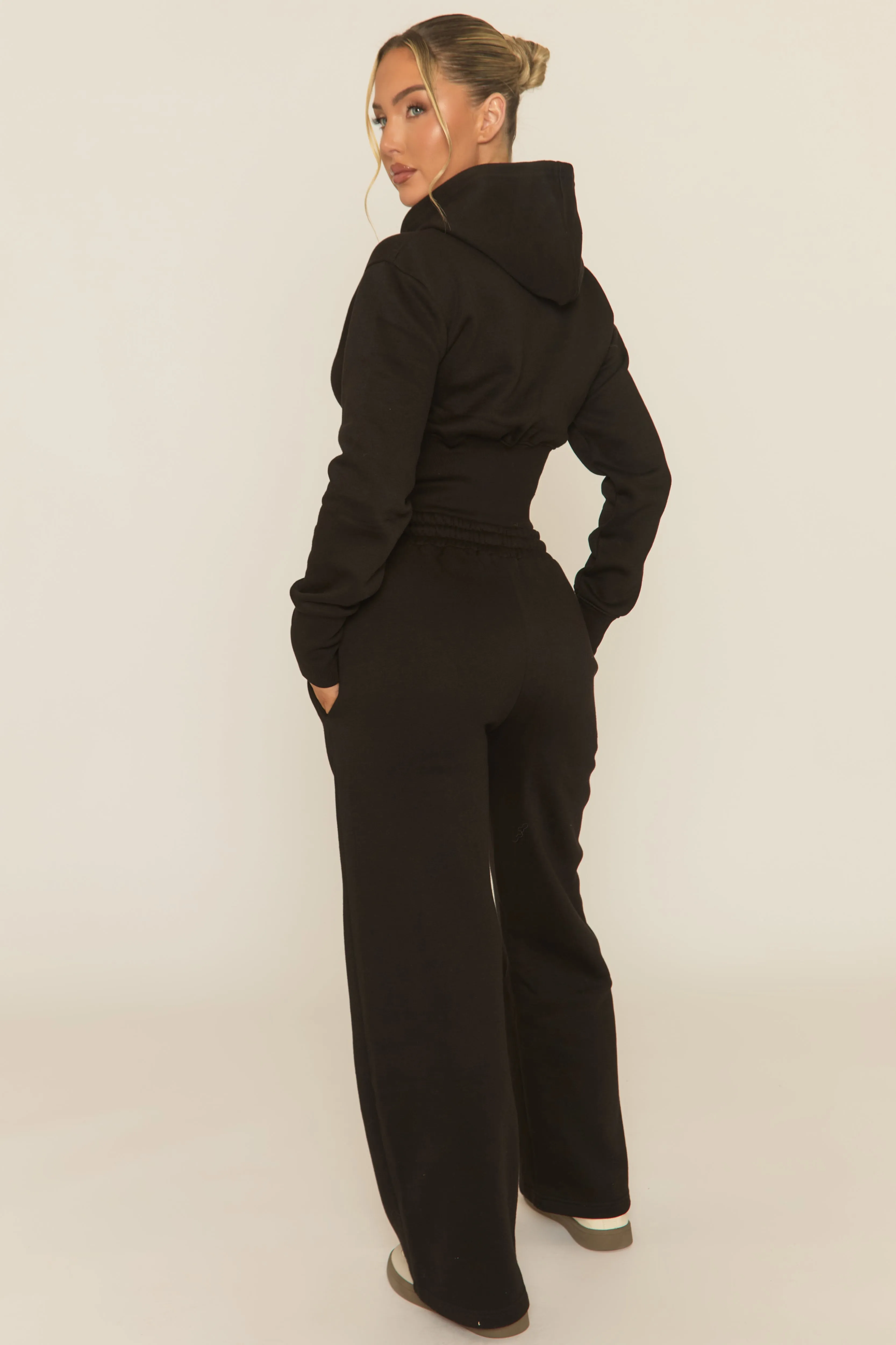 Black Contrast Motif Cropped Hoodie and Joggers Loungewear Set - Sameen sold by Rebellious Fashion product image thumbnail 5