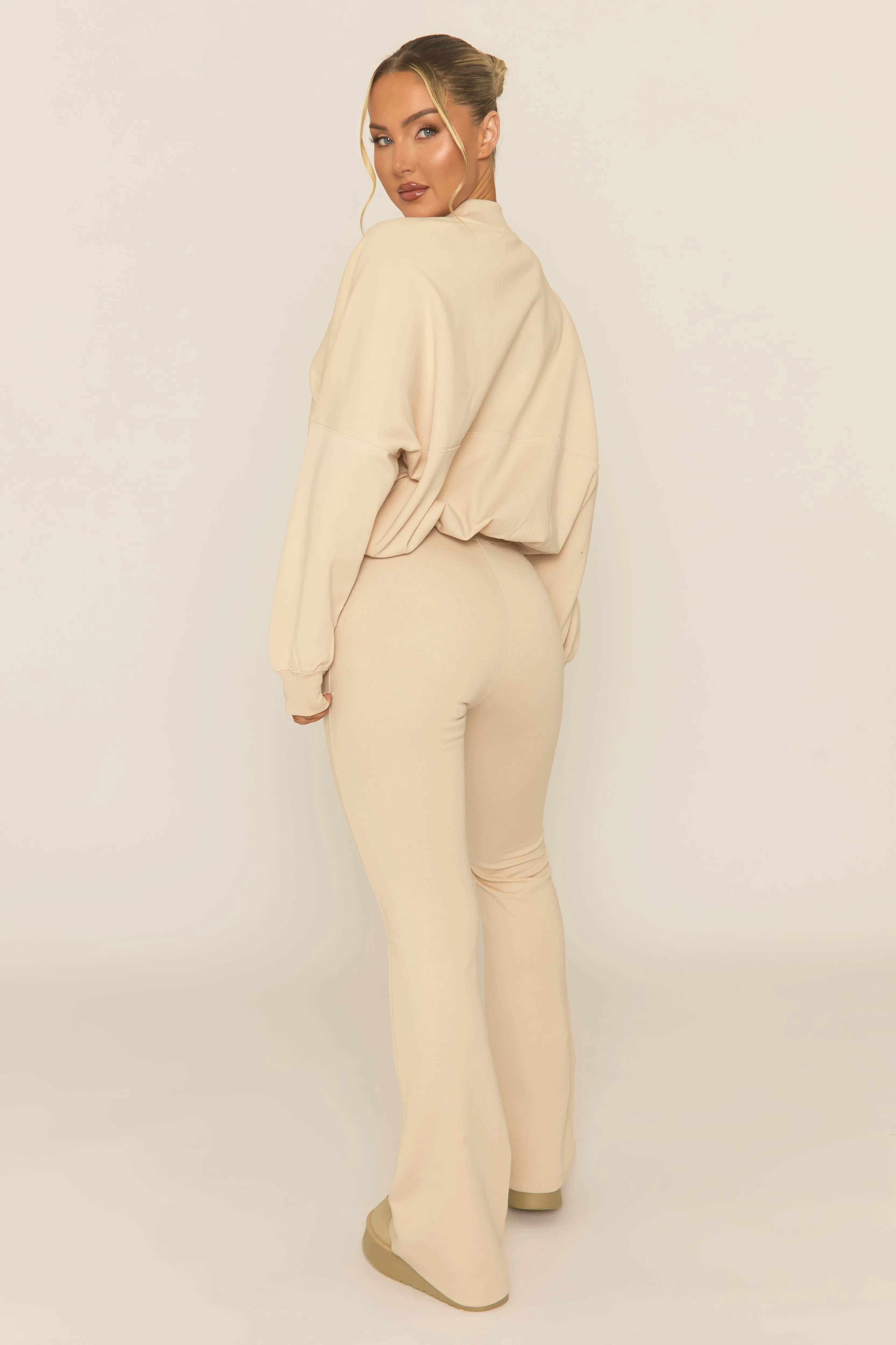 Beige Zip Front Bomber And Flare Joggers Loungewear Co-ord Set - Lonie sold by Rebellious Fashion product image thumbnail 5