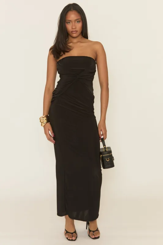 Black Twist Front Bandeau Maxi Dress - Esta sold by Rebellious Fashion