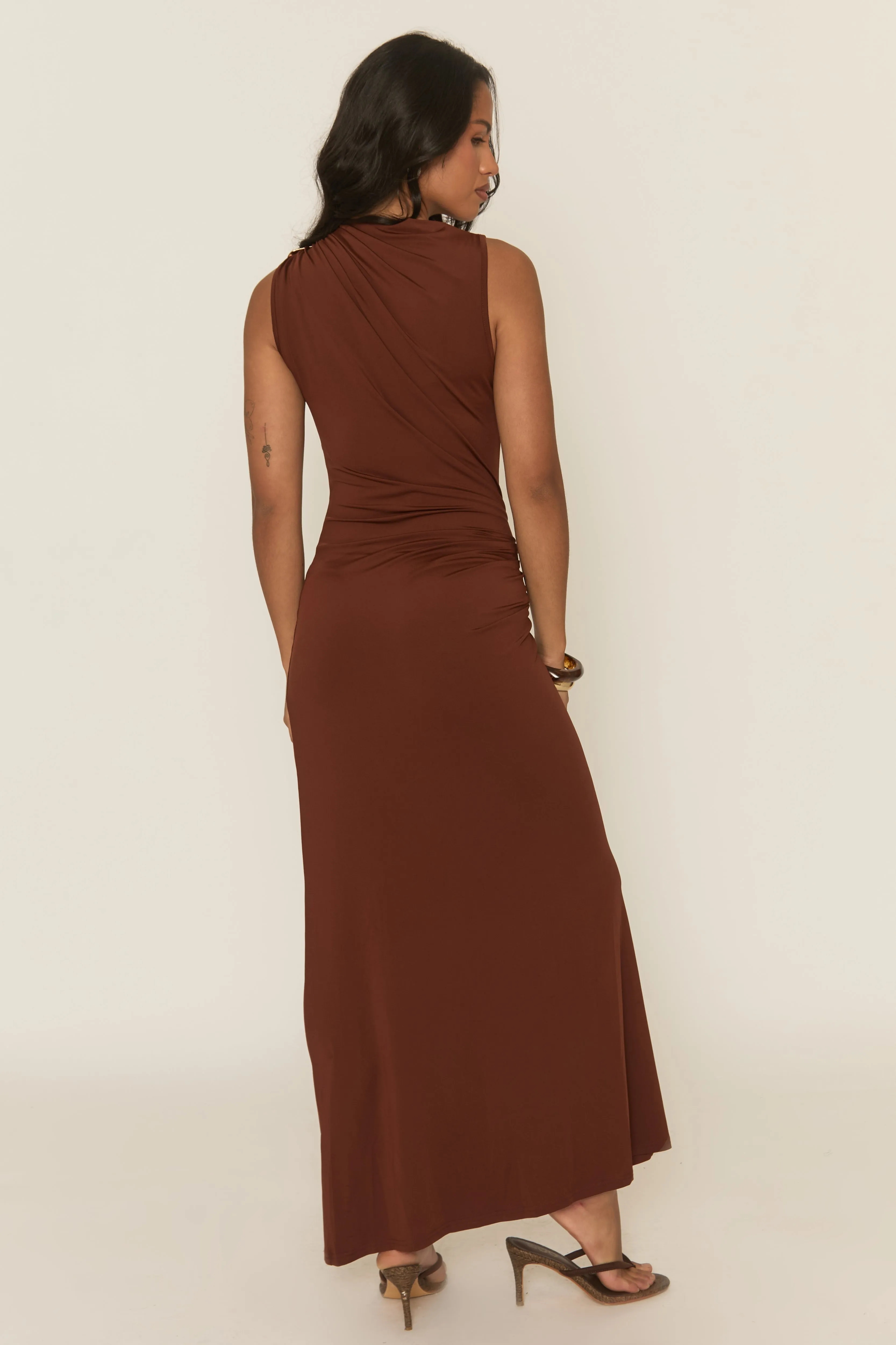 Chocolate Gold Trim Maxi Dress - Tonya sold by Rebellious Fashion product image thumbnail 4
