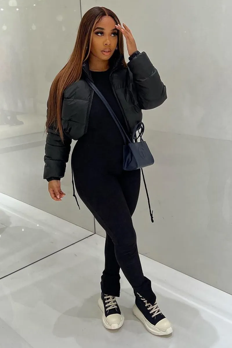 Black Ribbed Racer Neckline Jumpsuit - Kila sold by Rebellious Fashion product image thumbnail 5