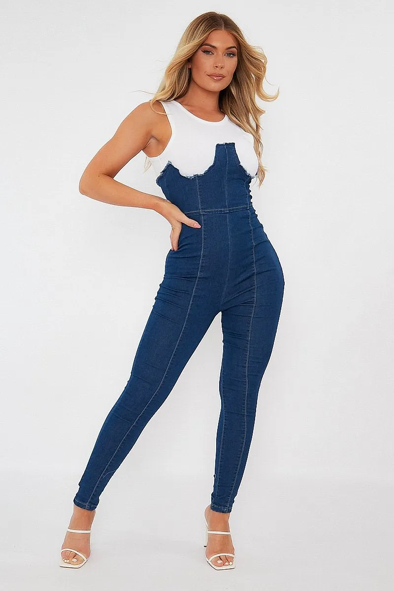 Mid Blue Sleeveless Denim Jumpsuit - Lowri sold by Rebellious Fashion product image thumbnail 5