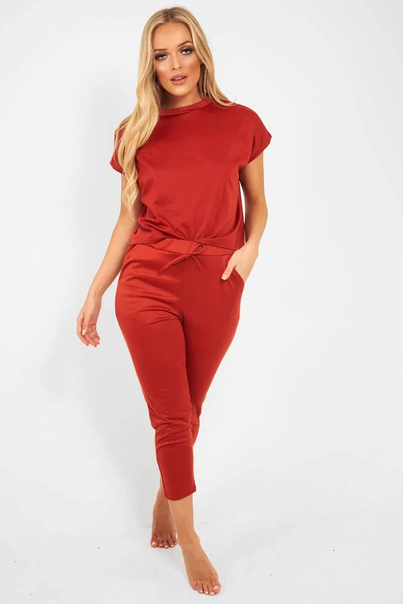 Rust Short Sleeve Crop Jogger Loungewear Set - Aarian sold by Rebellious Fashion product image thumbnail 2