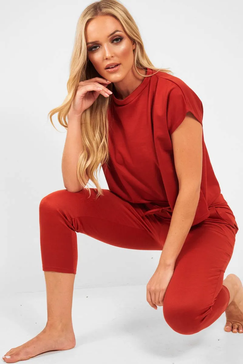 Rust Short Sleeve Crop Jogger Loungewear Set - Aarian sold by Rebellious Fashion product image thumbnail 4
