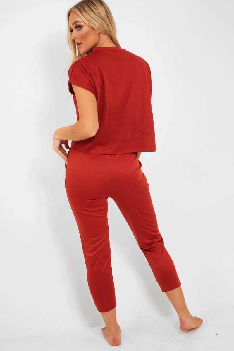 Rust Short Sleeve Crop Jogger Loungewear Set - Aarian sold by Rebellious Fashion product image thumbnail 3