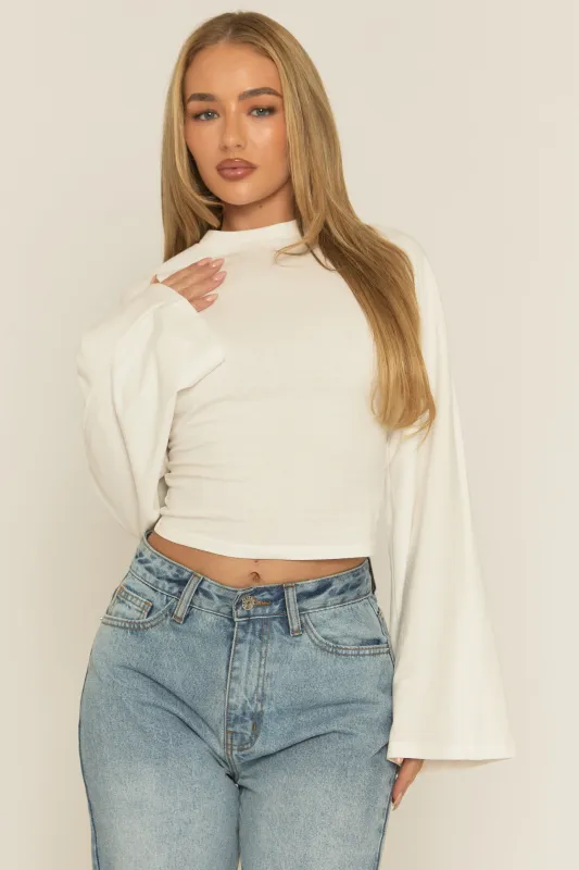 White Cinched Waist Long Sleeve Top - Myah made by Rebellious Fashion