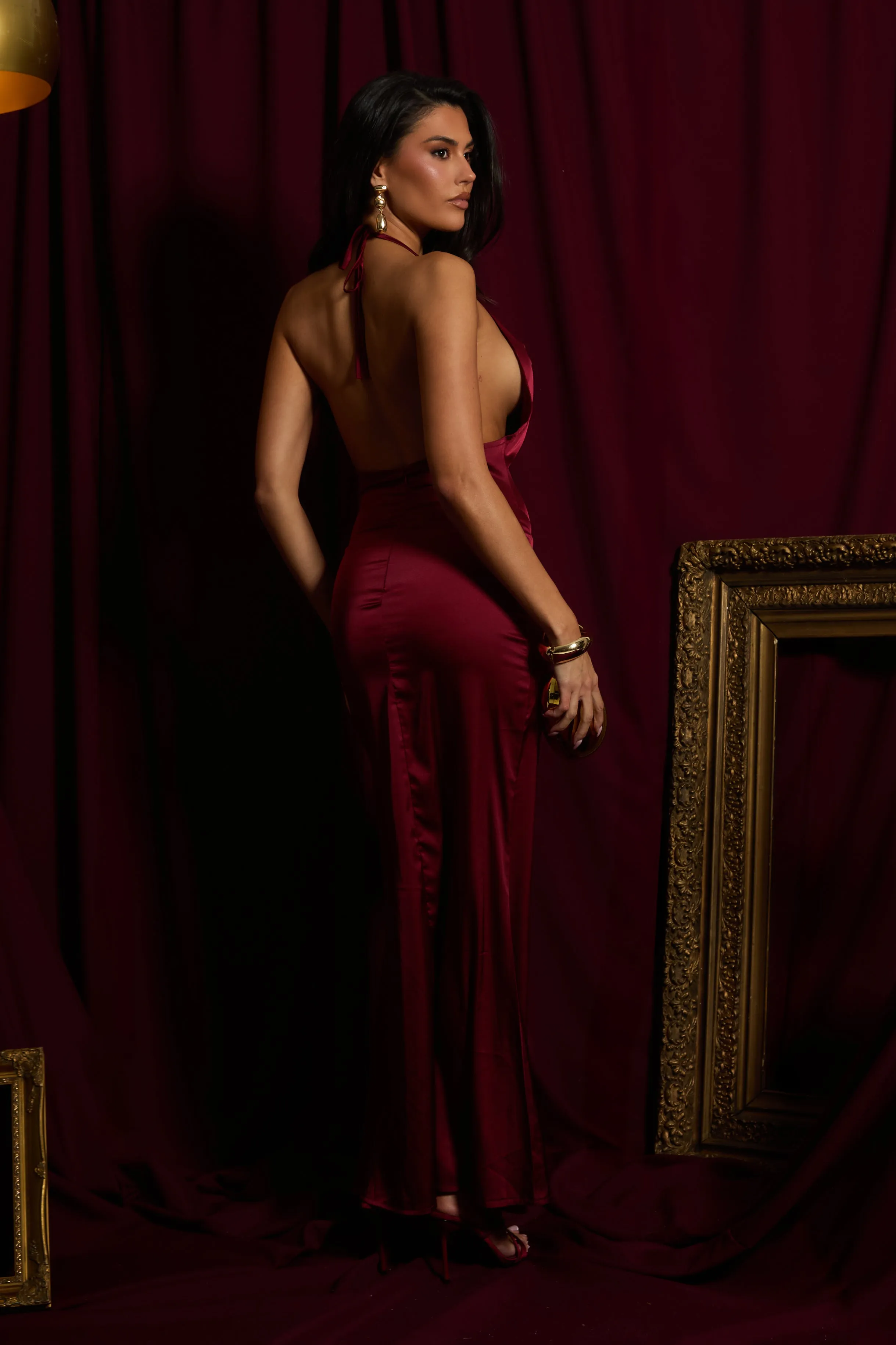 Wine Satin Cowl Neck Maxi Dress - Tansie sold by Rebellious Fashion product image thumbnail 2