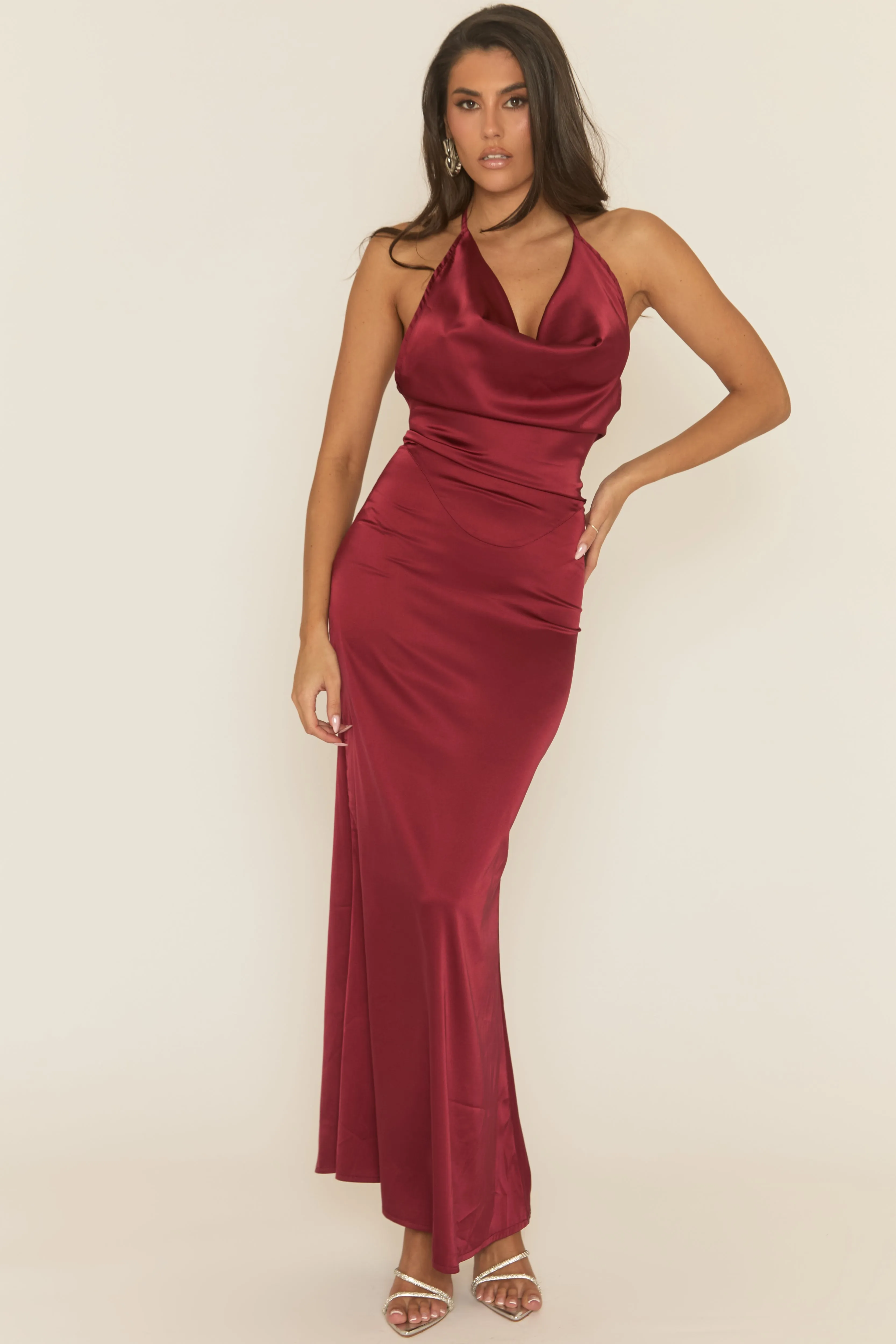 Wine Satin Cowl Neck Maxi Dress - Tansie sold by Rebellious Fashion product image thumbnail 3