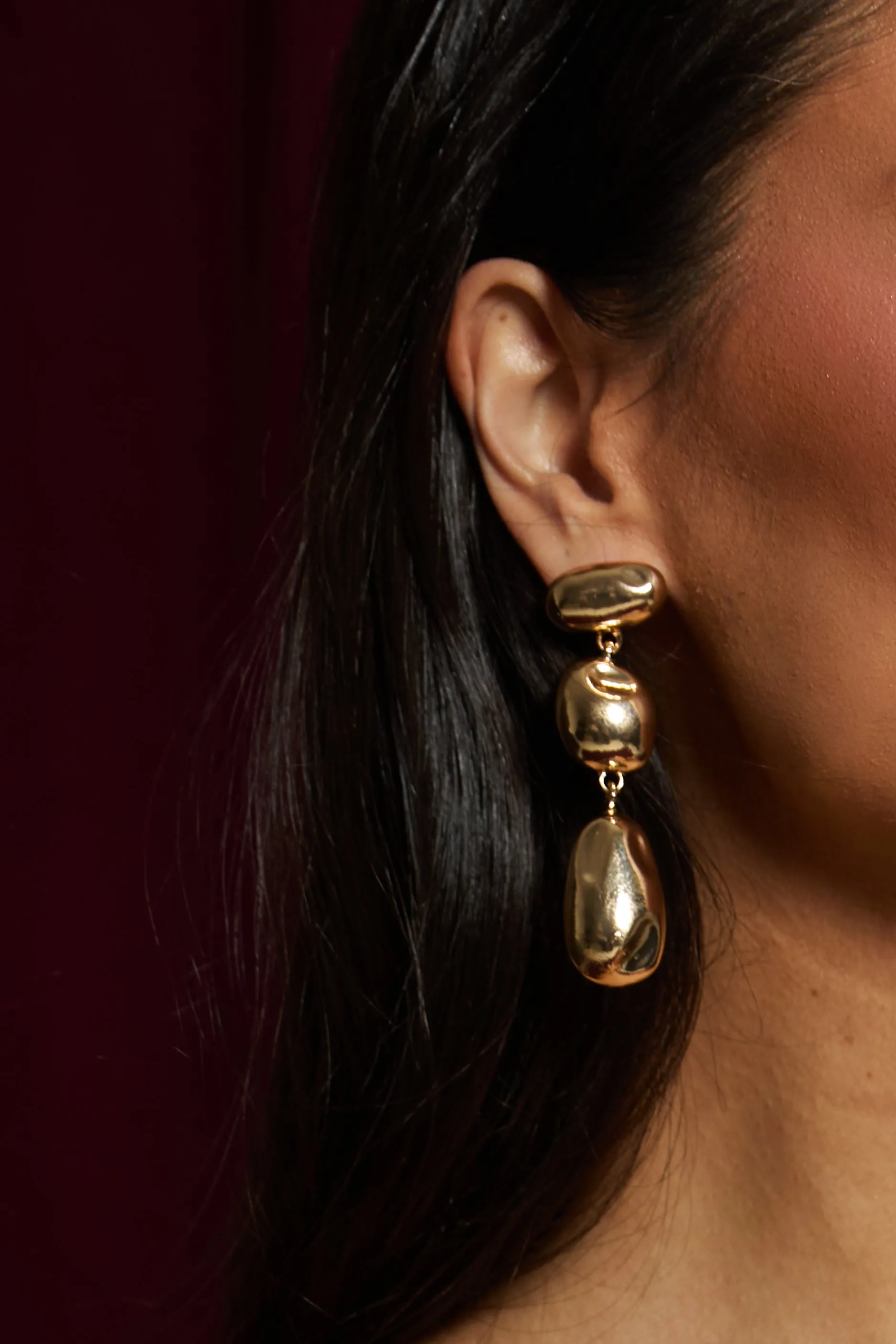 Gold Drop Detail Stud Earrings - Karey sold by Rebellious Fashion