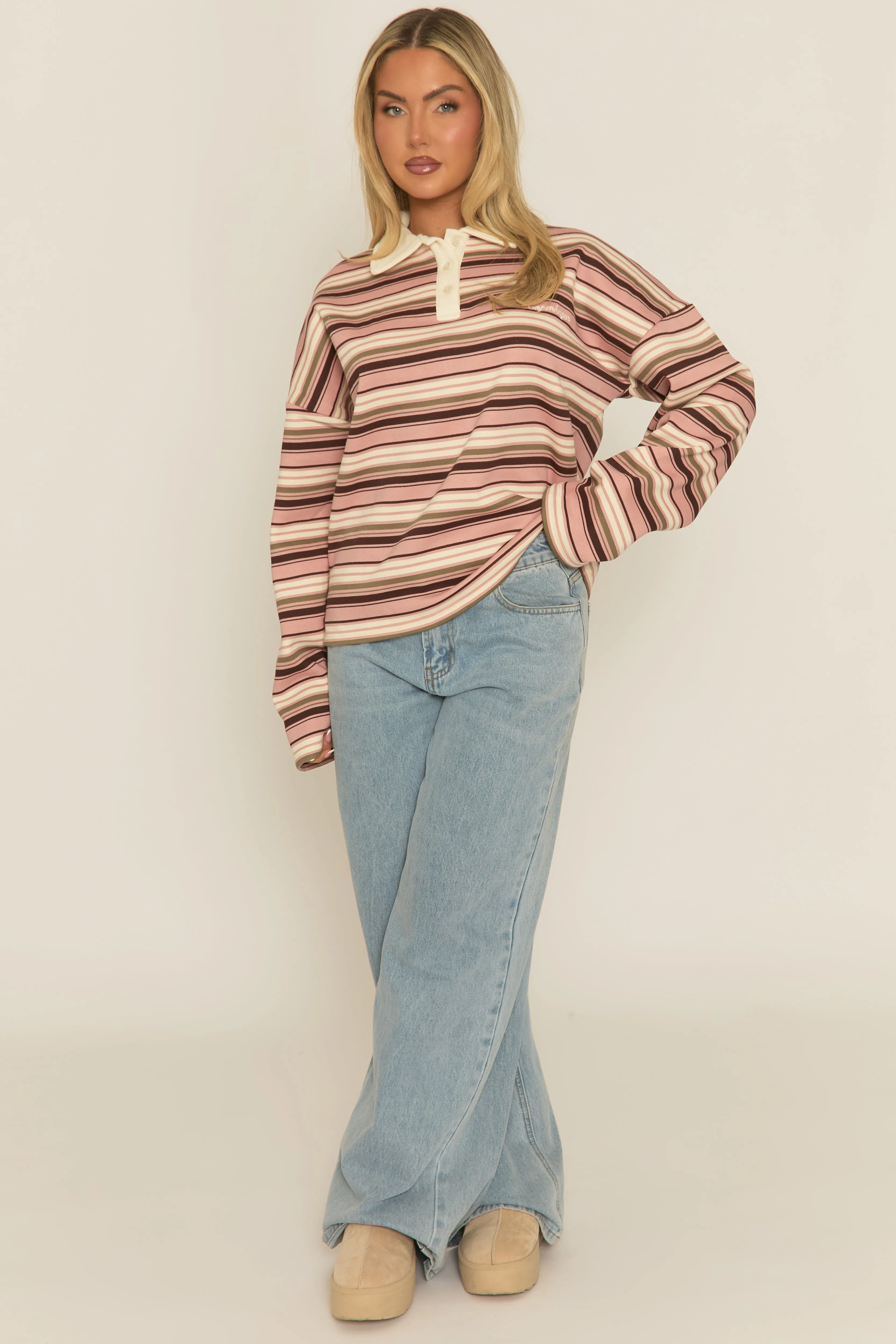 Pink Stripe Long Sleeve Rugby Top - Lolla sold by Rebellious Fashion product image thumbnail 2