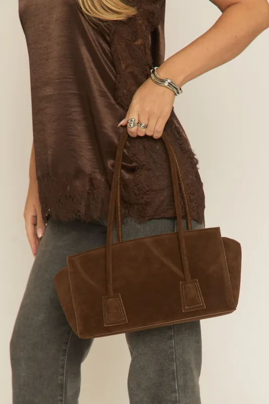 Brown Faux Suede Shoulder Bag - Blaine sold by Rebellious Fashion