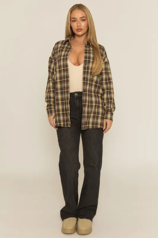 Brown Oversized Check Shirt - Roxanna made by Rebellious Fashion