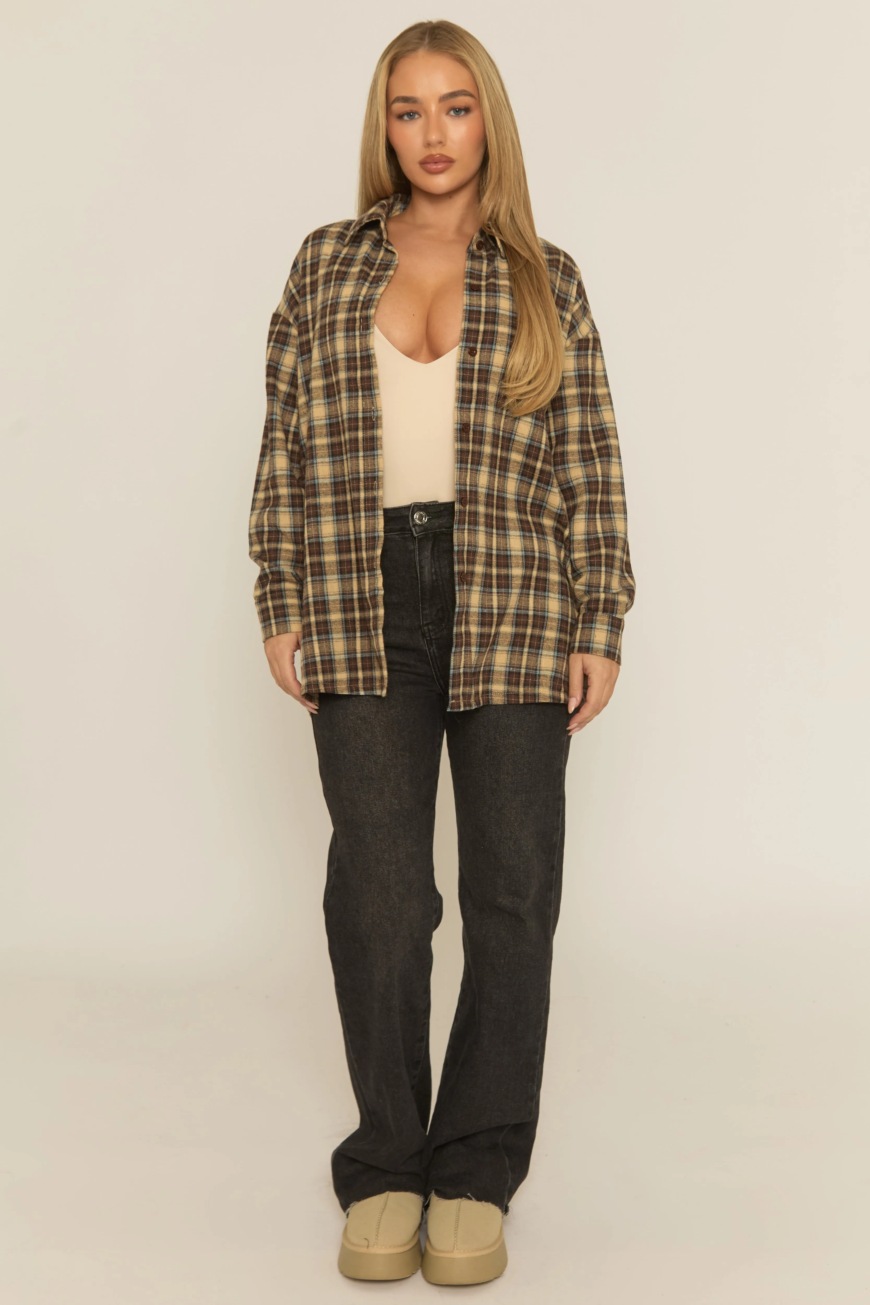Brown Oversized Check Shirt - Roxanna sold by Rebellious Fashion
