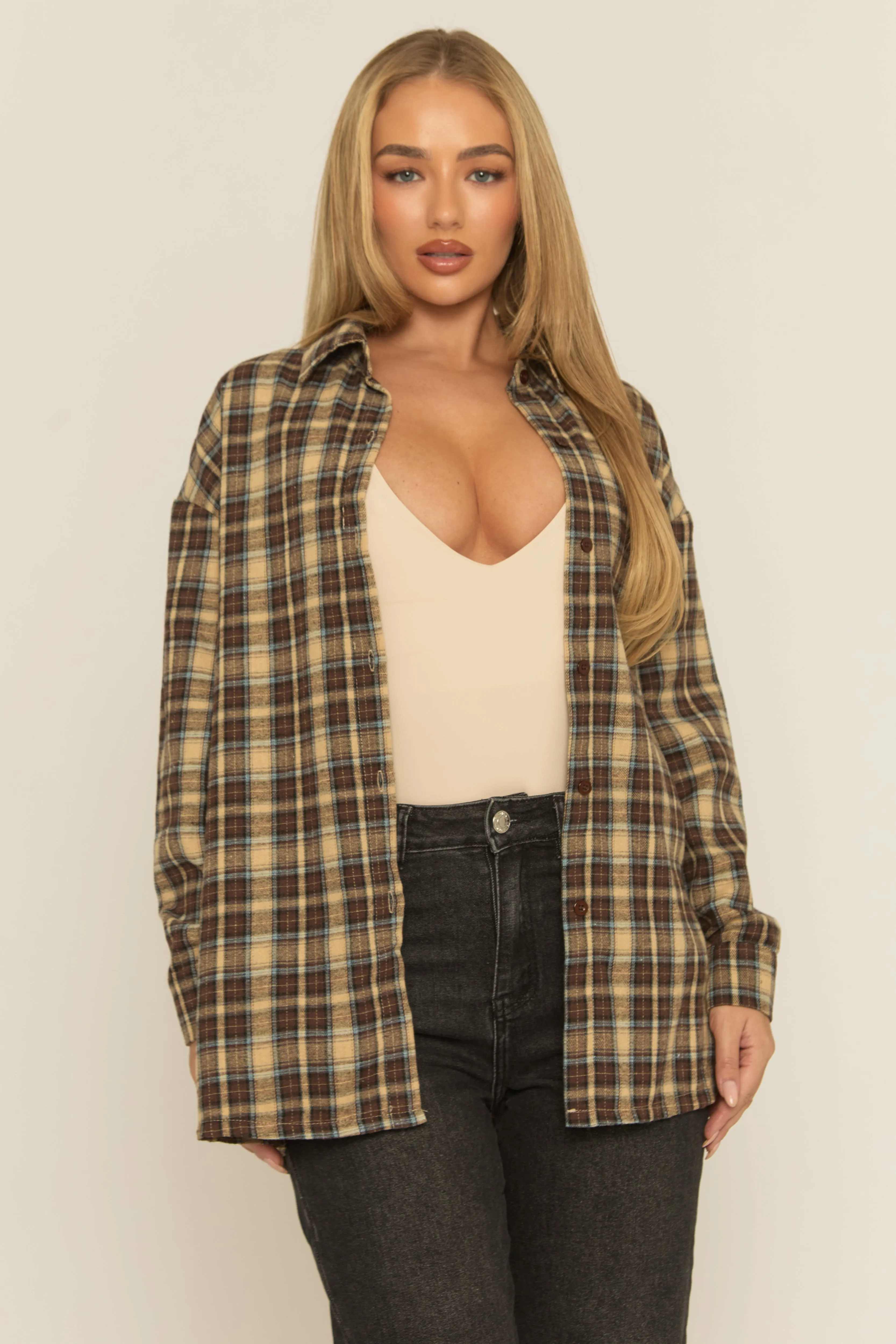 Brown Oversized Check Shirt - Roxanna sold by Rebellious Fashion product image thumbnail 4