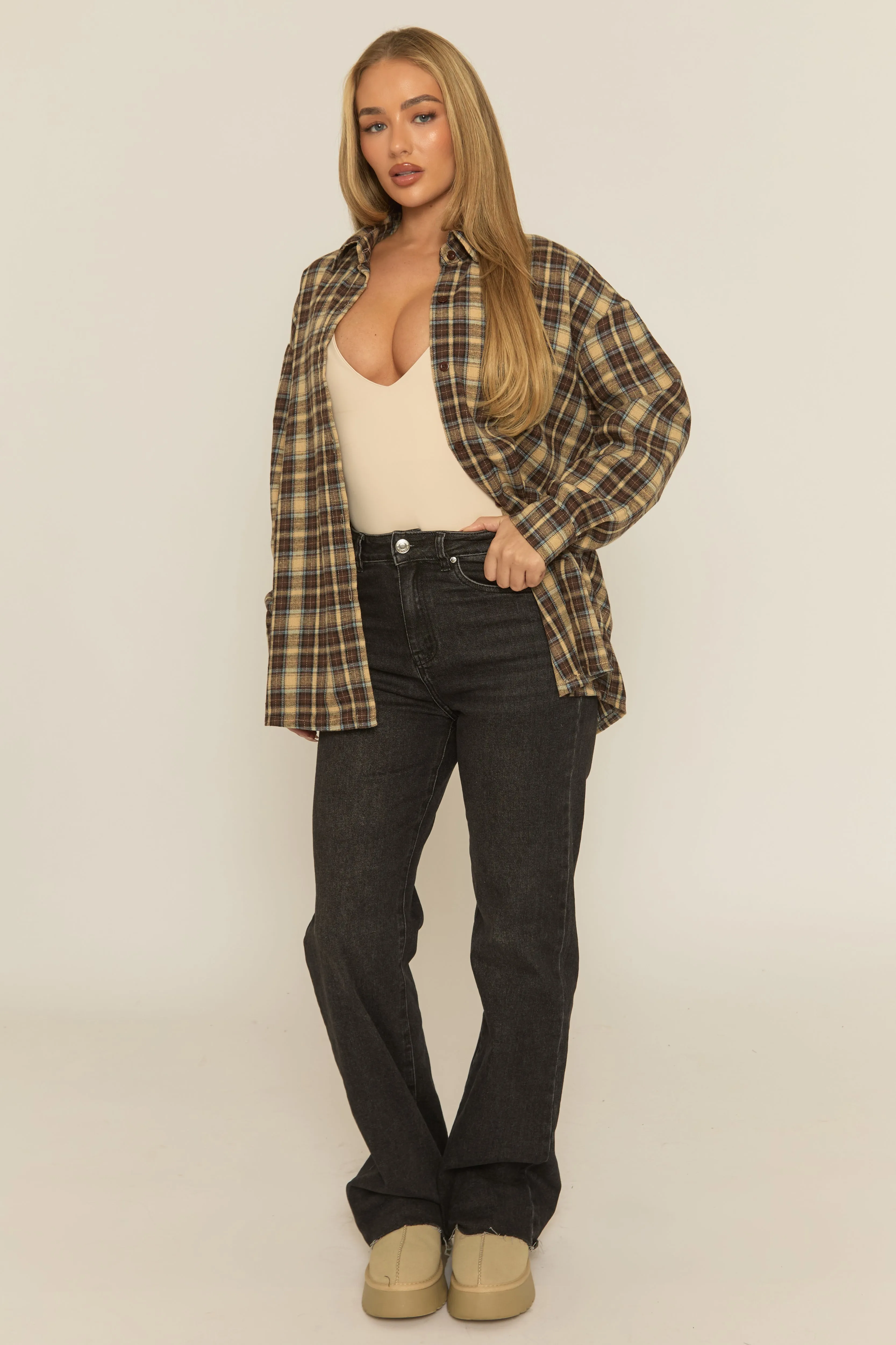 Brown Oversized Check Shirt - Roxanna sold by Rebellious Fashion product image thumbnail 3
