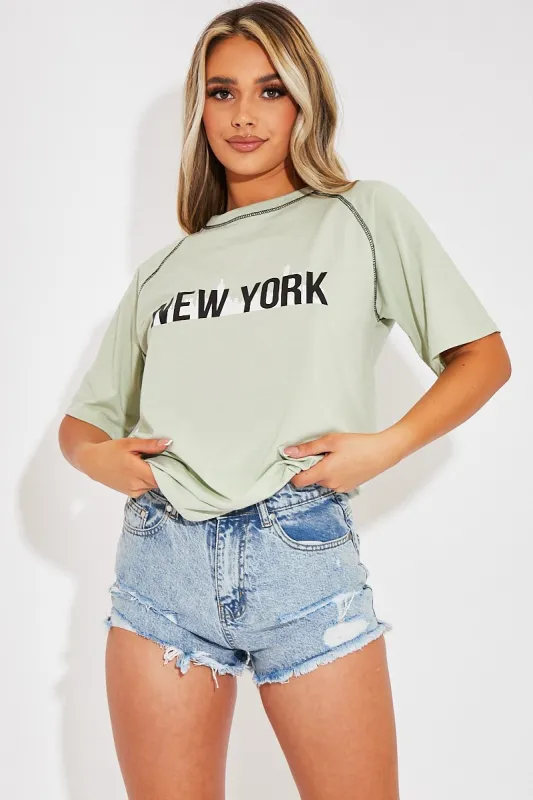 Sage New York Printed Slogan T-shirt - Lellie sold by Rebellious Fashion