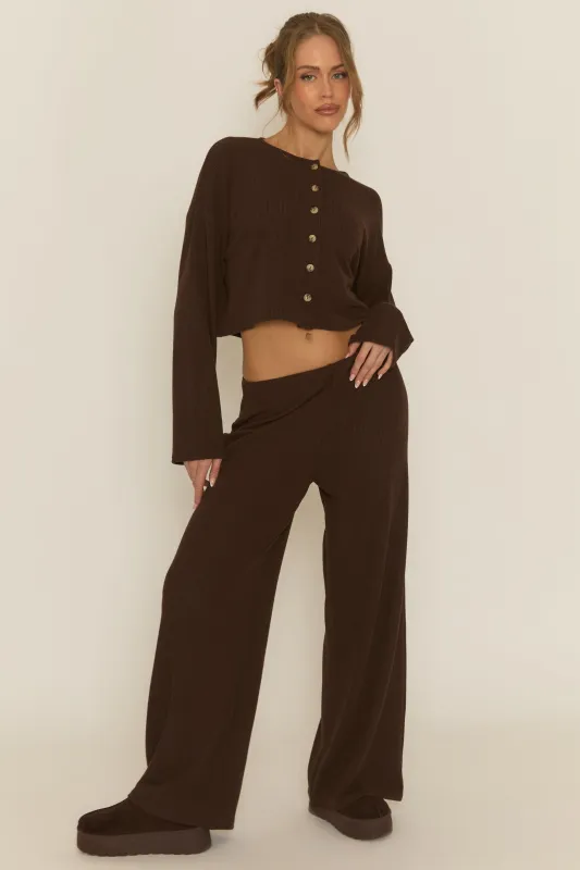 Chocolate Rib Boxy Button Down Loungewear Co-ord Set - Larina made by Rebellious Fashion