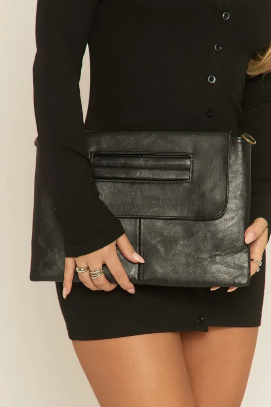 Black Faux Leather Envelope Clutch Bag - Ellena made by Rebellious Fashion