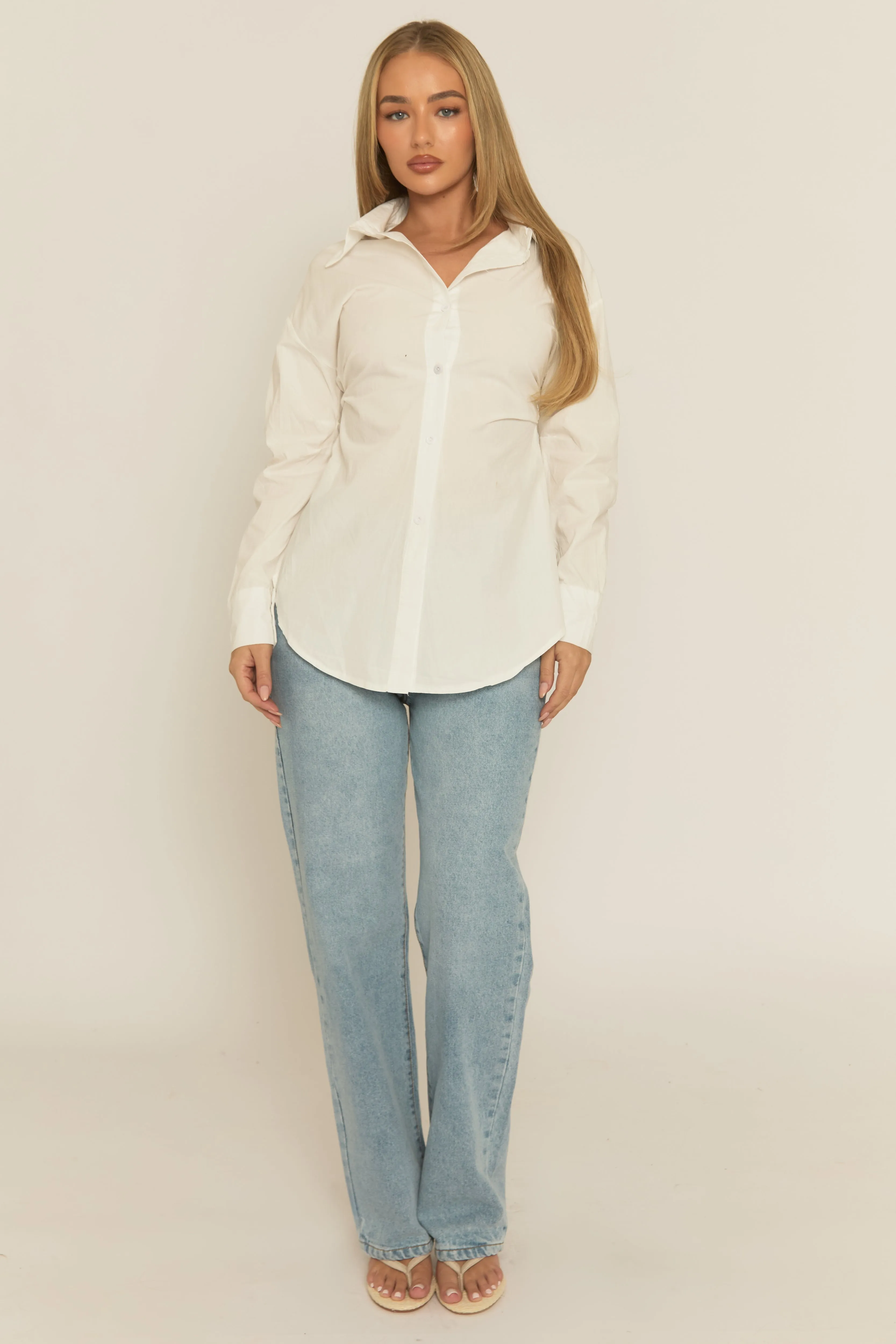 White Cinched Waist Long Sleeve Shirt - Tarla sold by Rebellious Fashion product image thumbnail 2