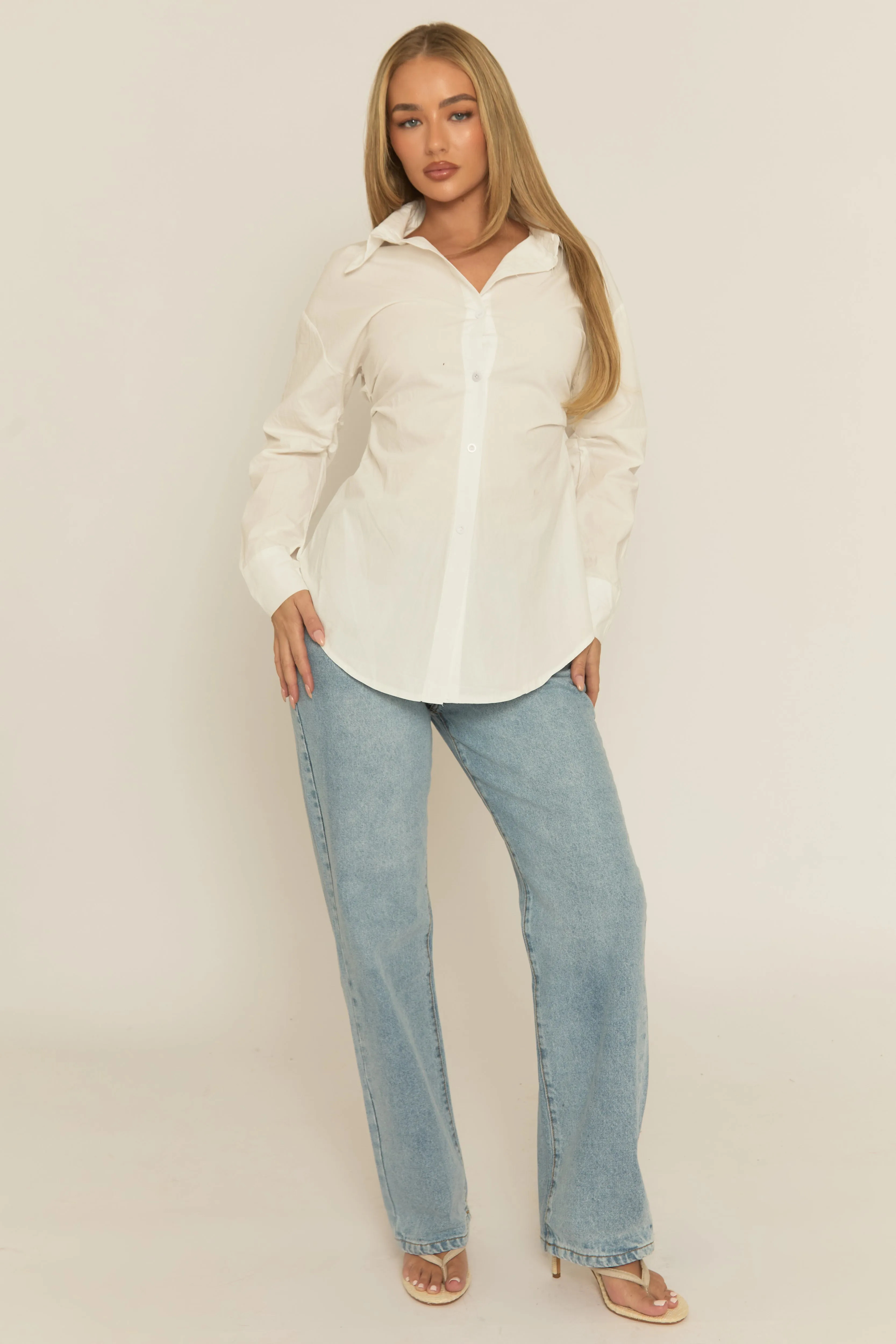 White Cinched Waist Long Sleeve Shirt - Tarla sold by Rebellious Fashion product image thumbnail 5