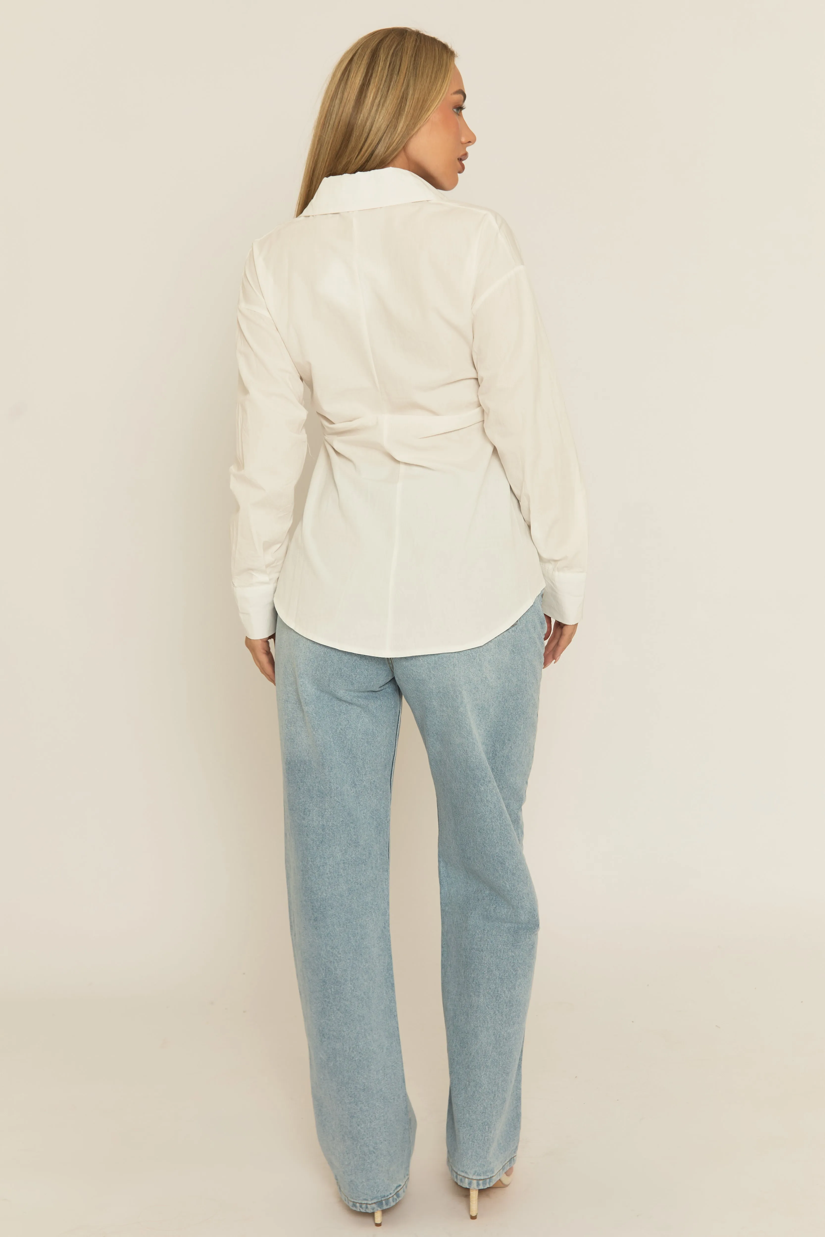 White Cinched Waist Long Sleeve Shirt - Tarla sold by Rebellious Fashion product image thumbnail 4