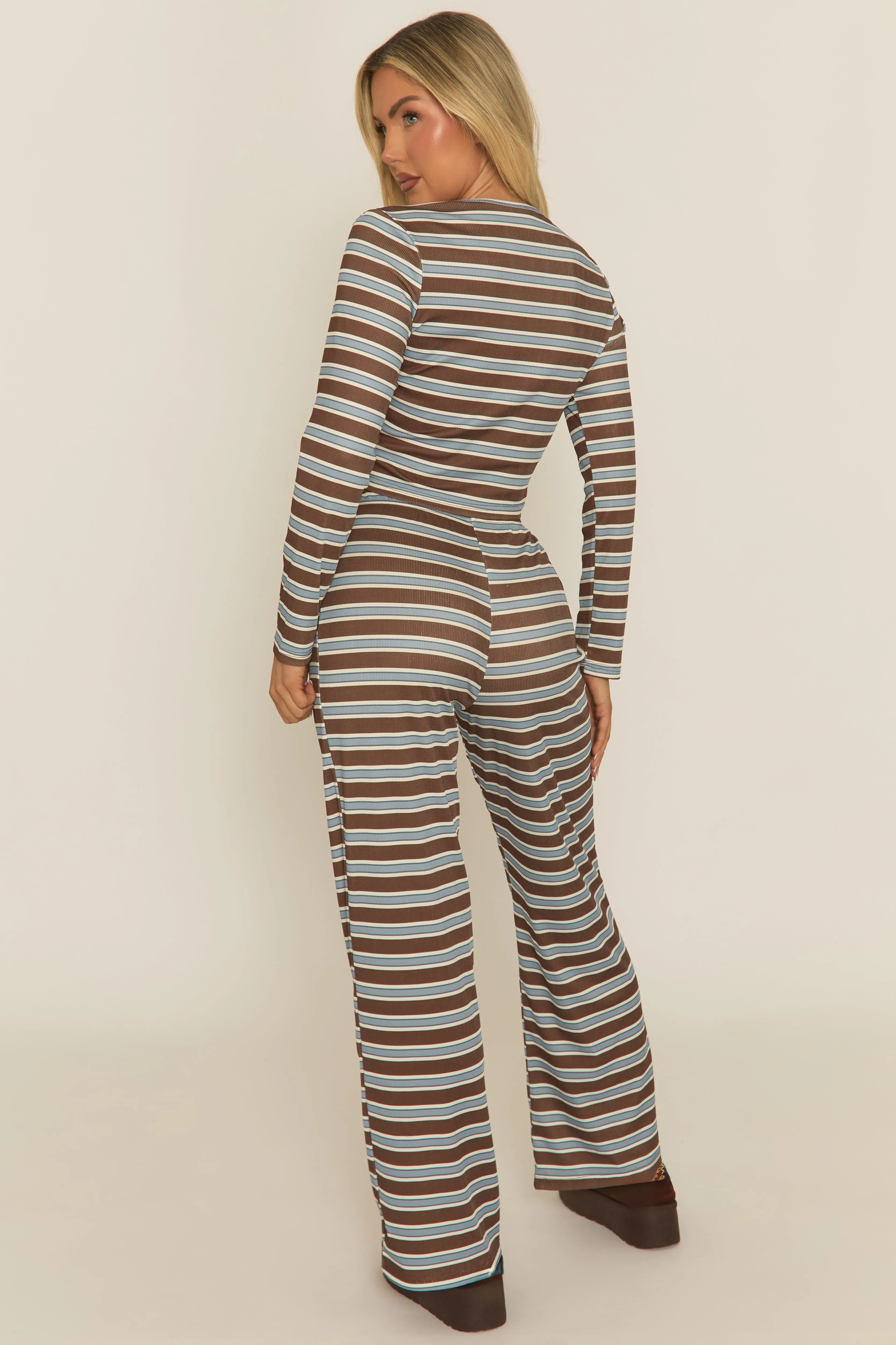 Brown Button Down Rib Loungewear Co-ord Set - Ariee sold by Rebellious Fashion product image thumbnail 4