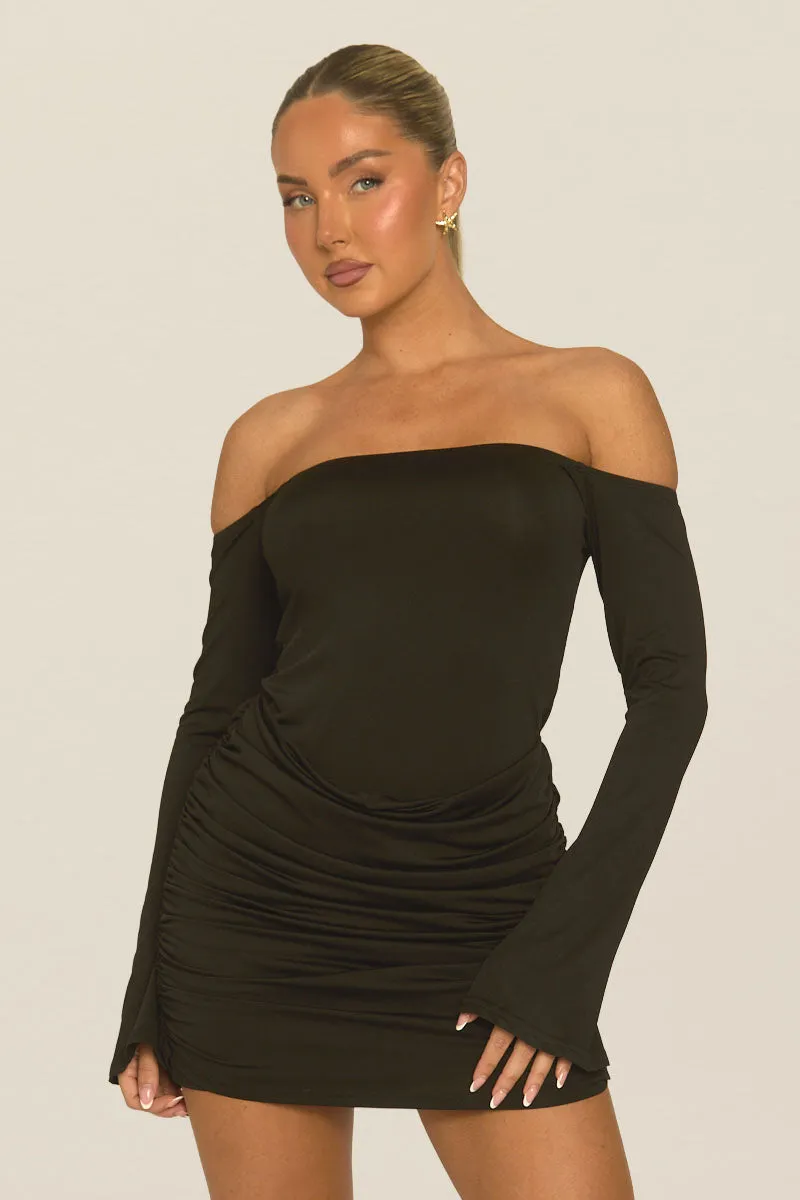 Black Bardot Long Sleeve Drape Mini Dress - Tristen sold by Rebellious Fashion product image thumbnail 2
