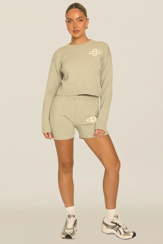 Grey Contrast Motif Knit Loungewear Shorts Co-ord Set - Reta made by Rebellious Fashion