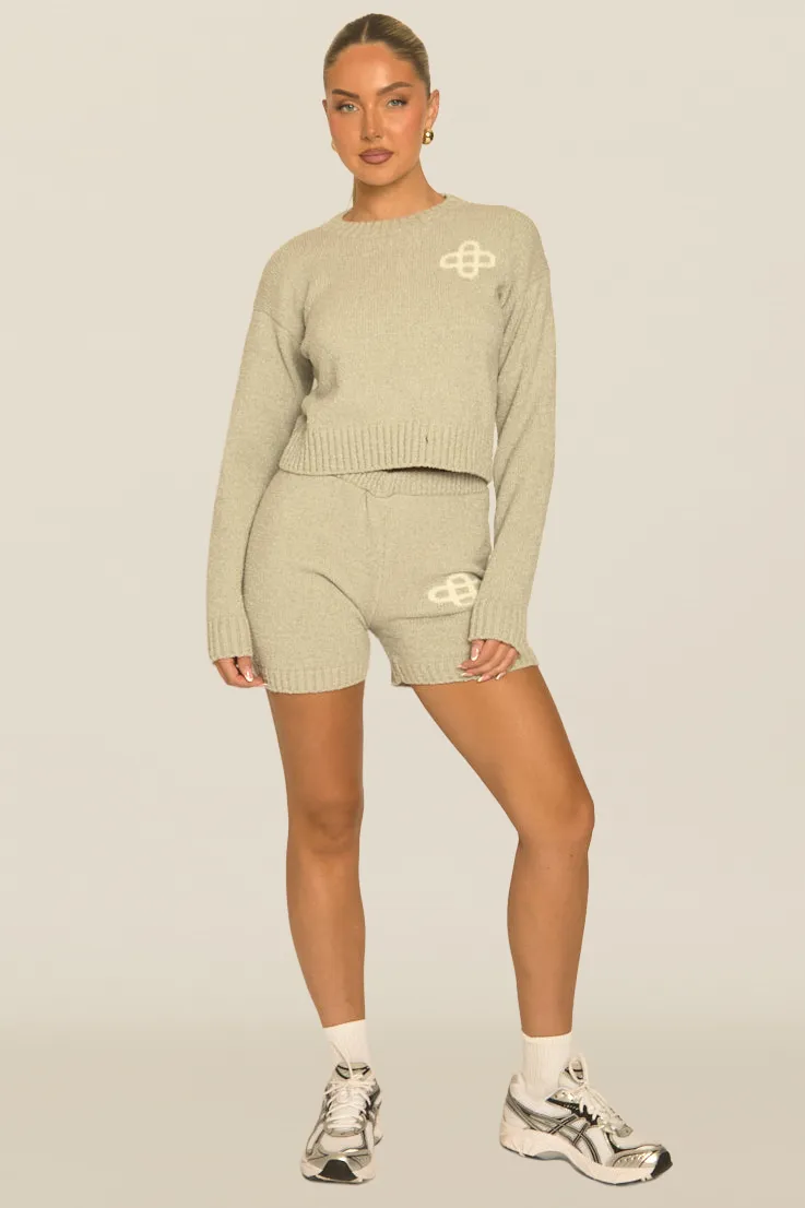 Grey Contrast Motif Knit Loungewear Shorts Co-ord Set - Reta sold by Rebellious Fashion